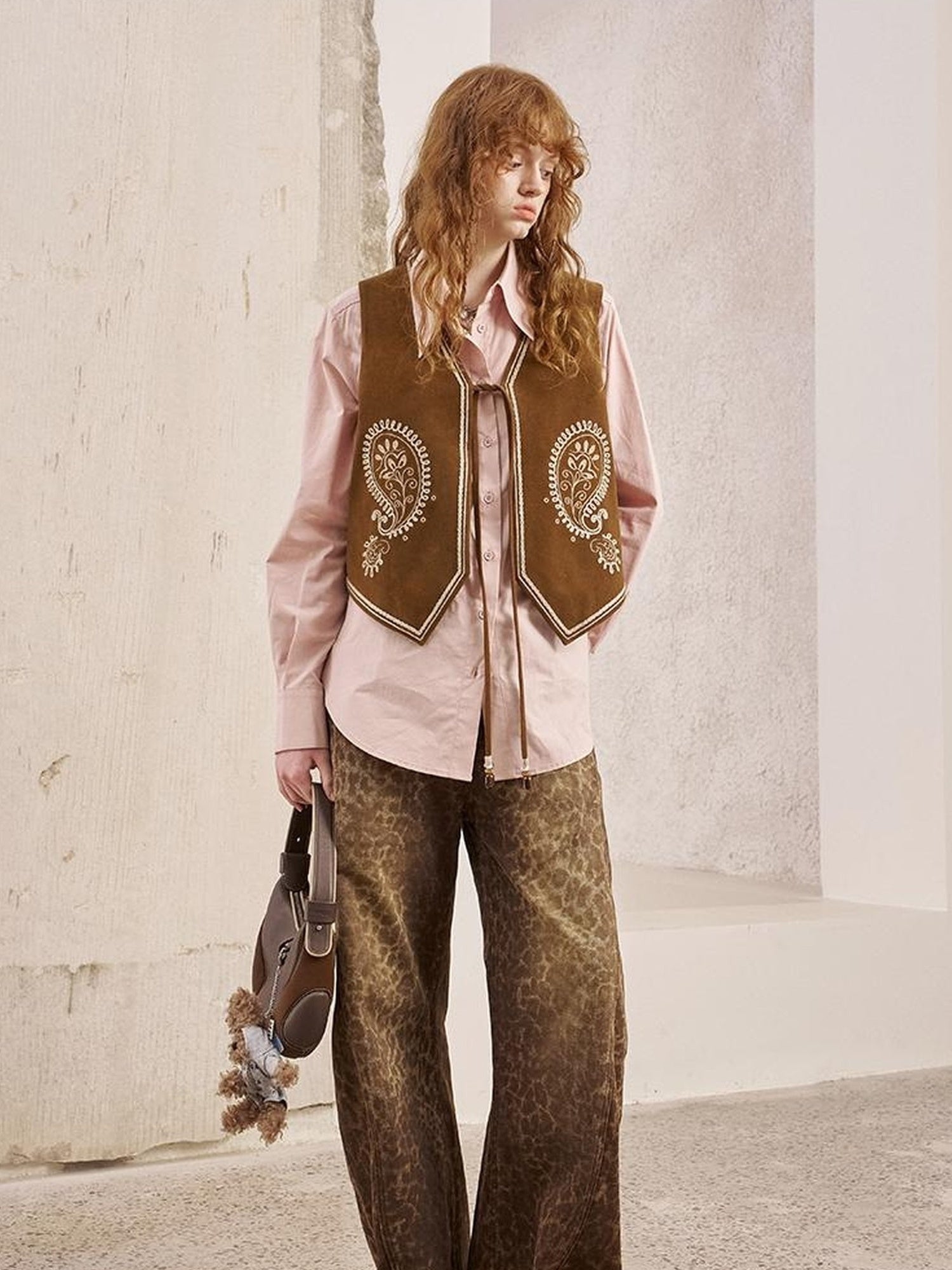 DIDDI MODA Bohemian Cashew Embroidery PU Vest