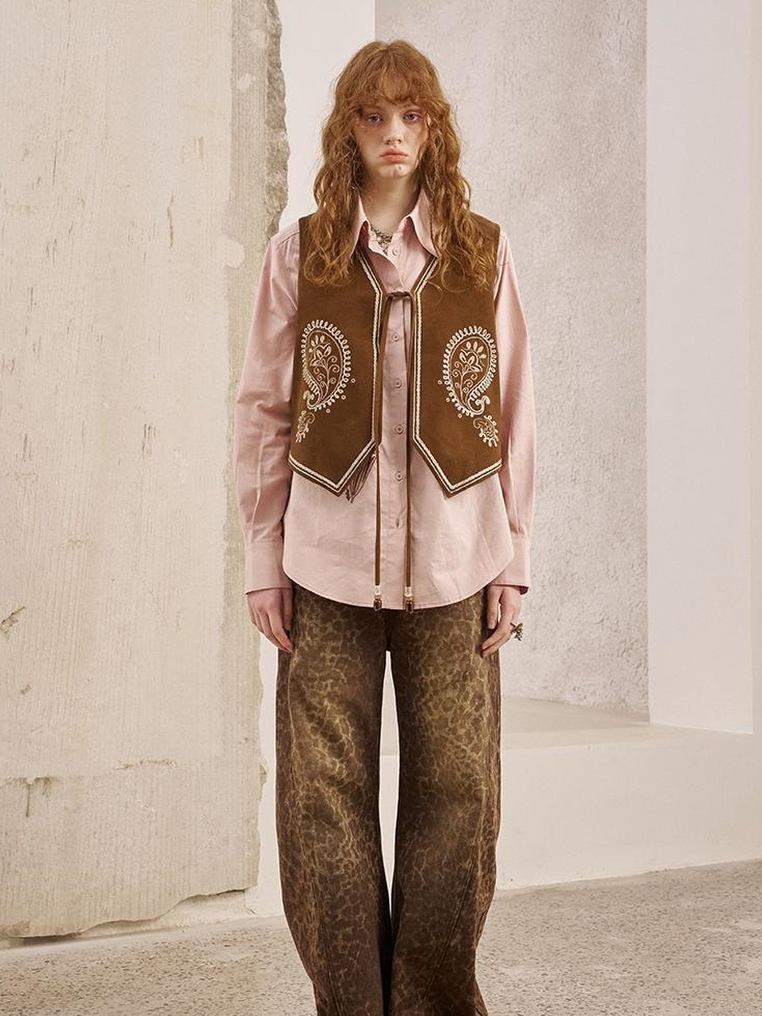 DIDDI MODA Bohemian Cashew Embroidery PU Vest