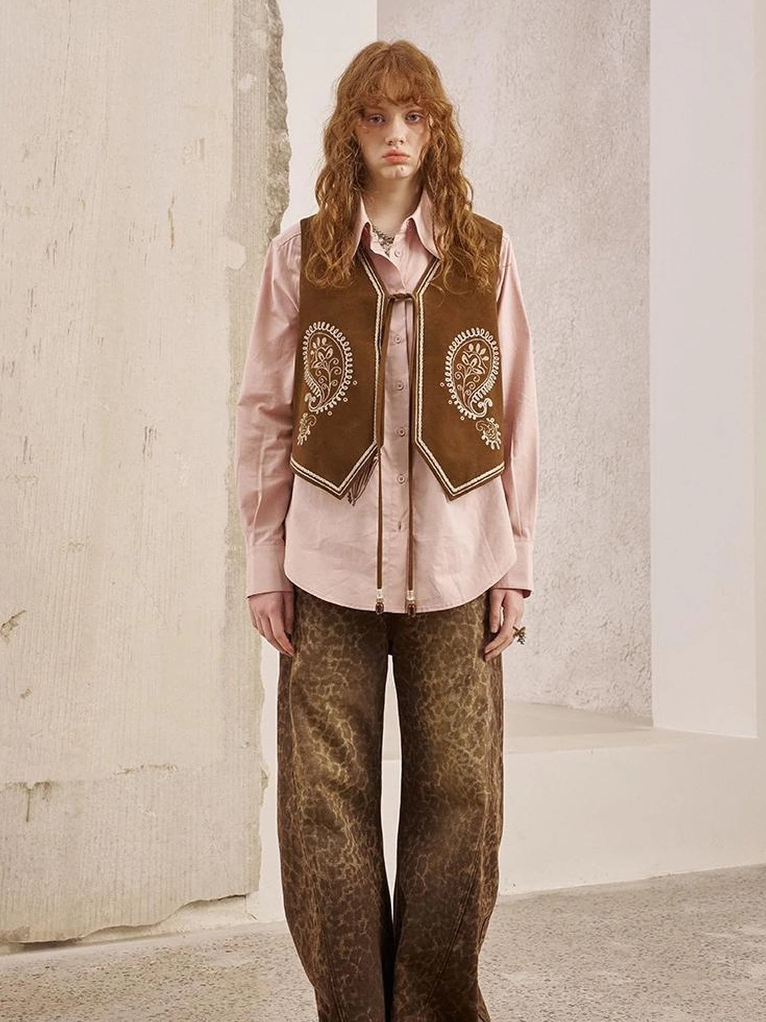 Bohemian Cashew Embroidery PU Vest