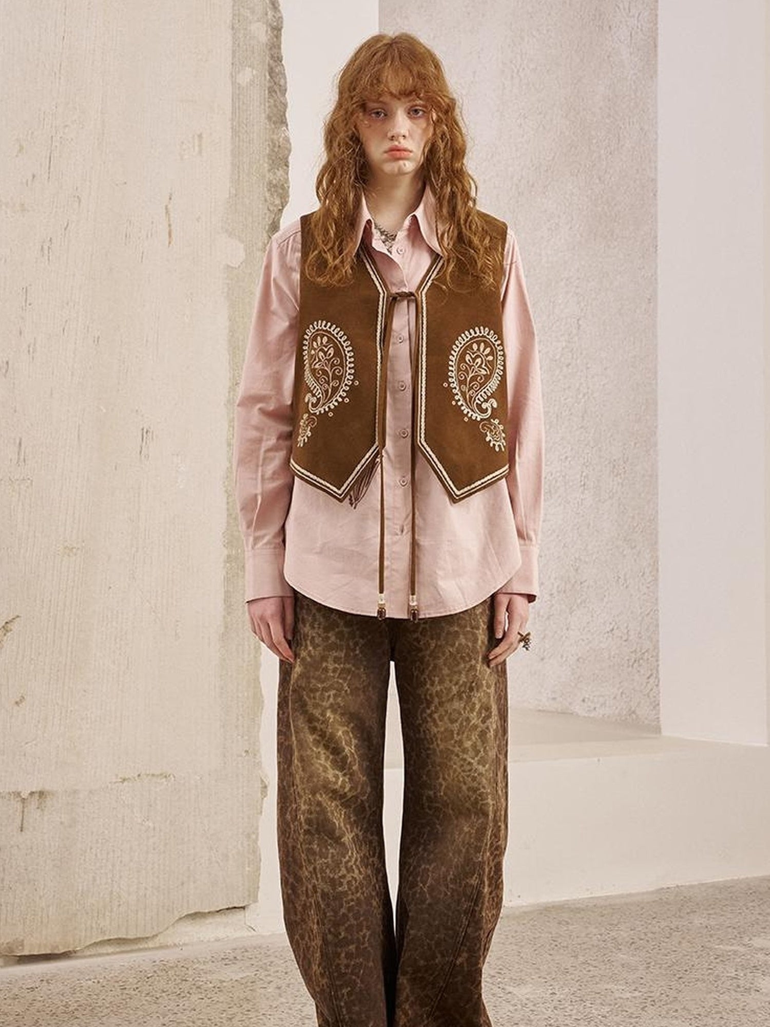 DIDDI MODA Bohemian Cashew Embroidery PU Vest