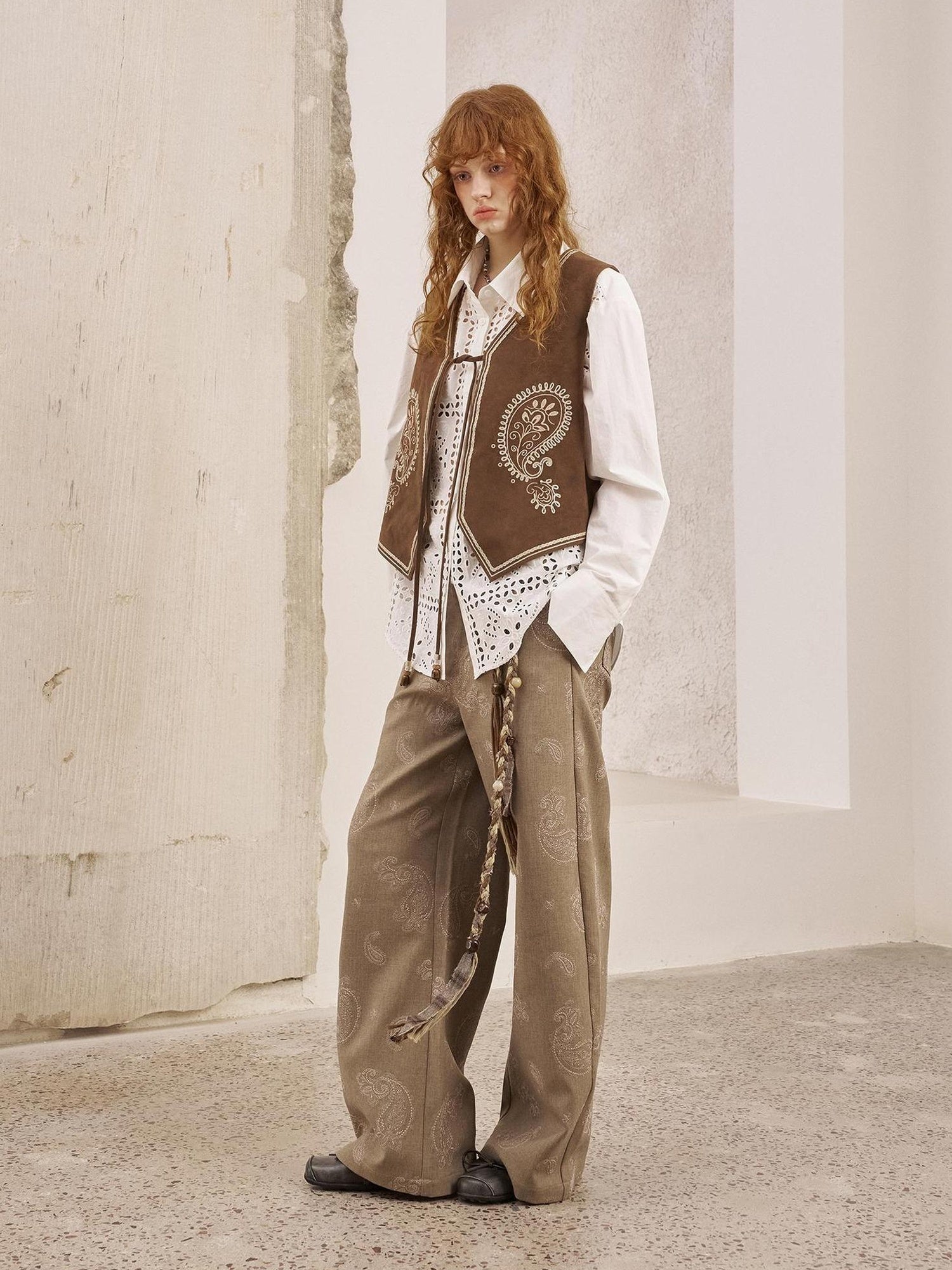 DIDDI MODA Bohemian Cashew Embroidery PU Vest