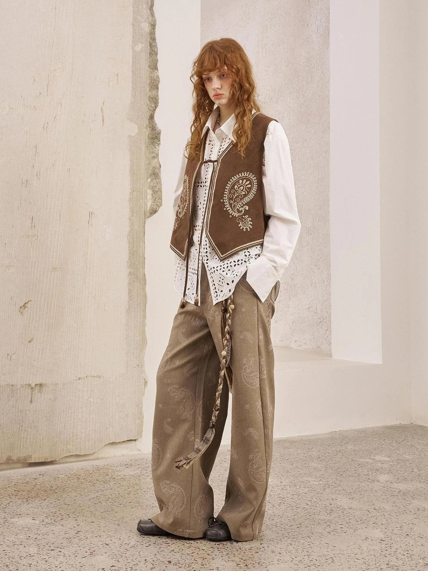 Bohemian Cashew Embroidery PU Vest