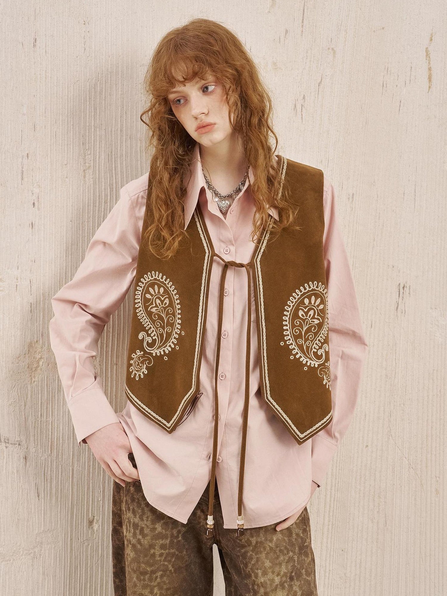 DIDDI MODA Bohemian Cashew Embroidery PU Vest