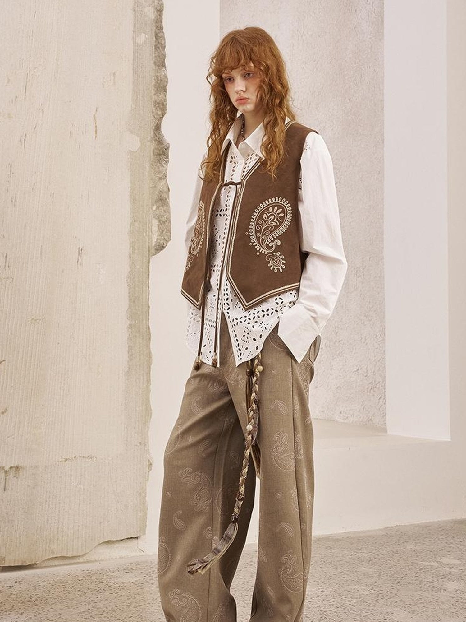 DIDDI MODA Bohemian Cashew Embroidery PU Vest