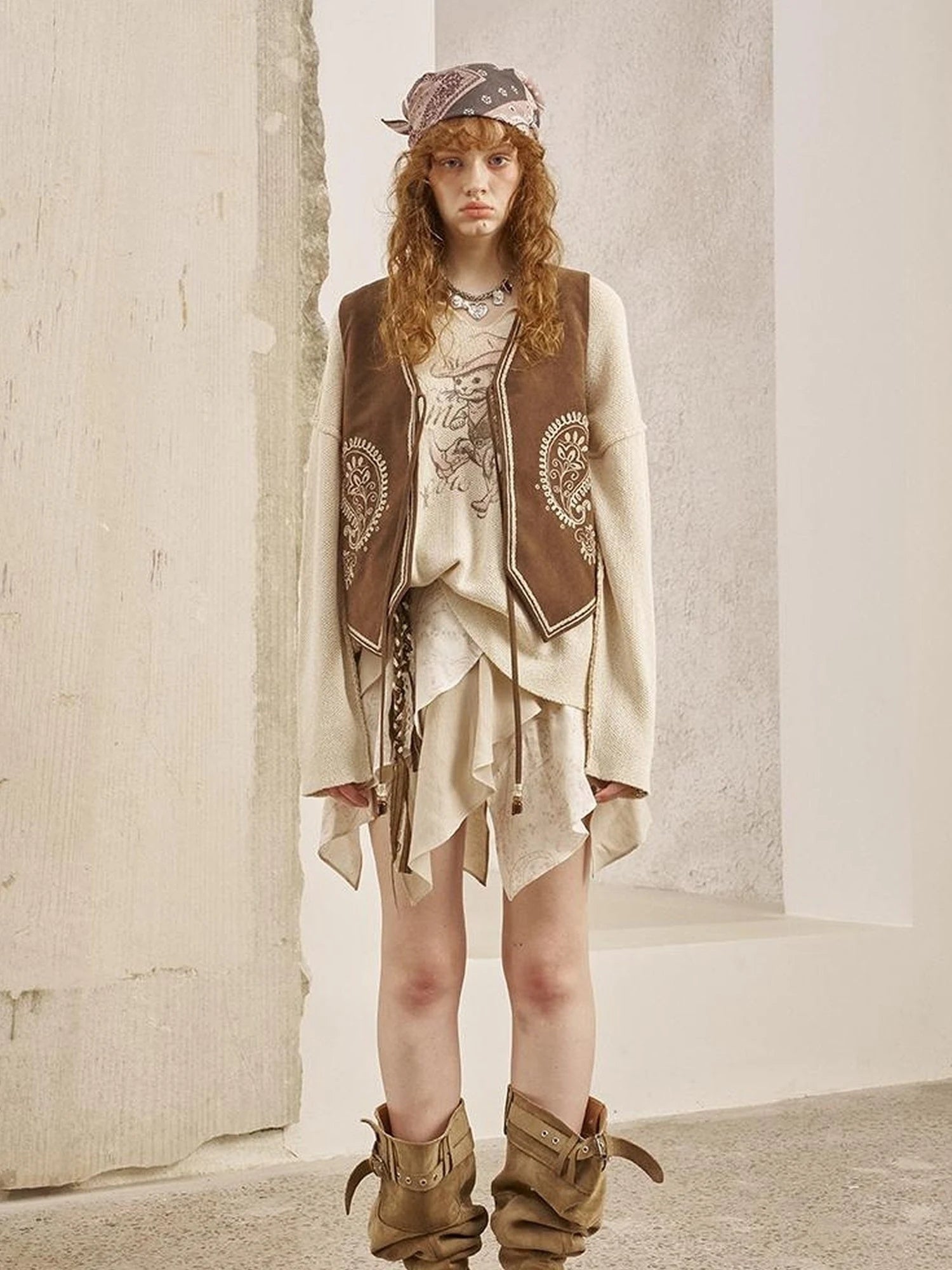 Bohemian Cashew Embroidery PU Vest