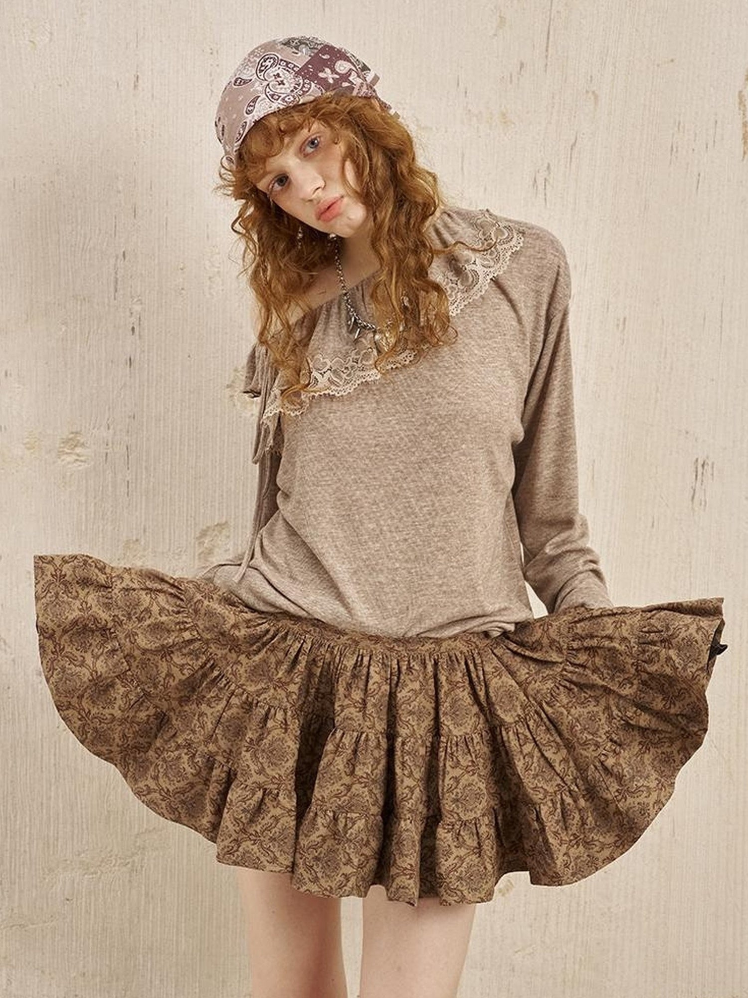 DIDDI MODA Bohemian Floral A Line Mini Puff Skirt