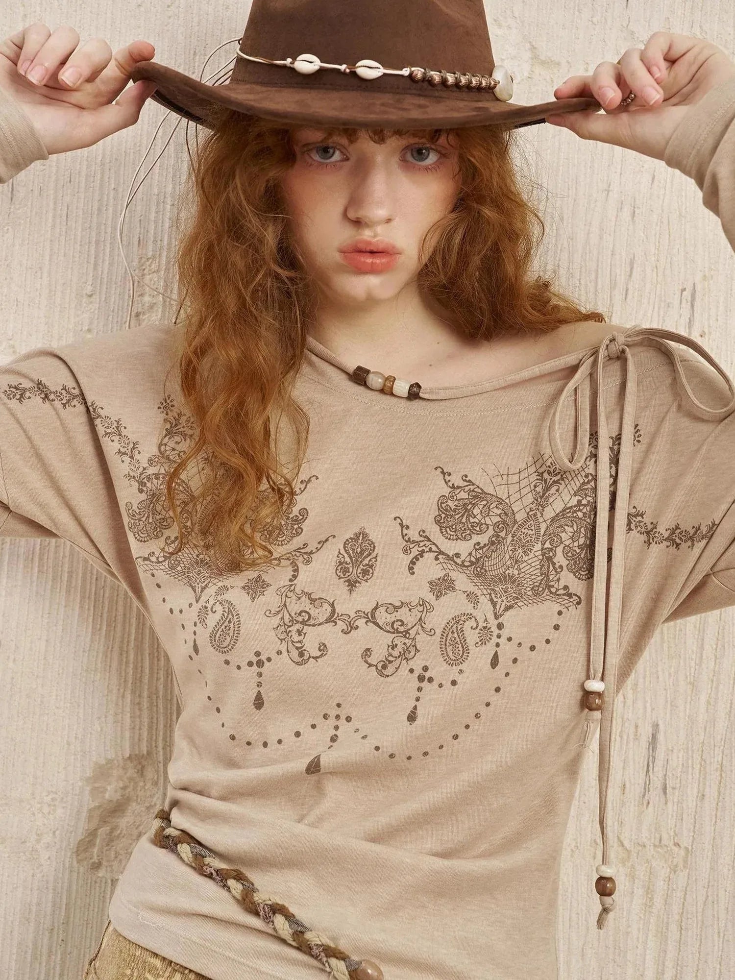 Bohemian Lace Embroidered Off Shoulder Beaded Knit Top