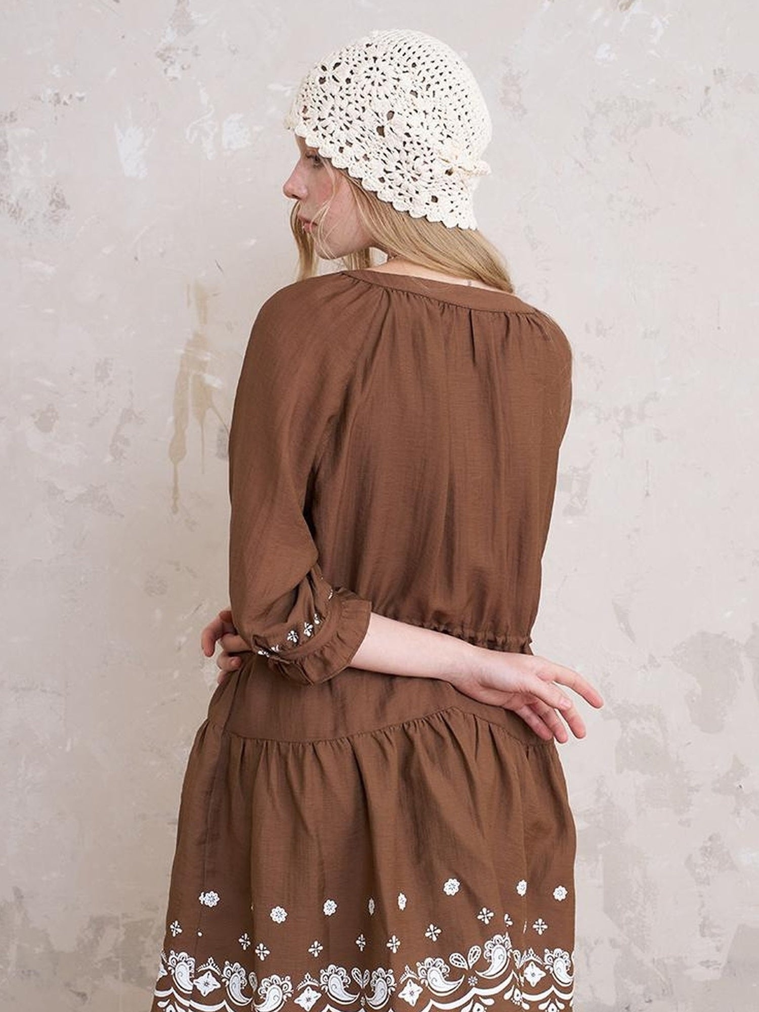 DIDDI MODA Bohemian Print Drawstring Dress Lace Trim Pants Set