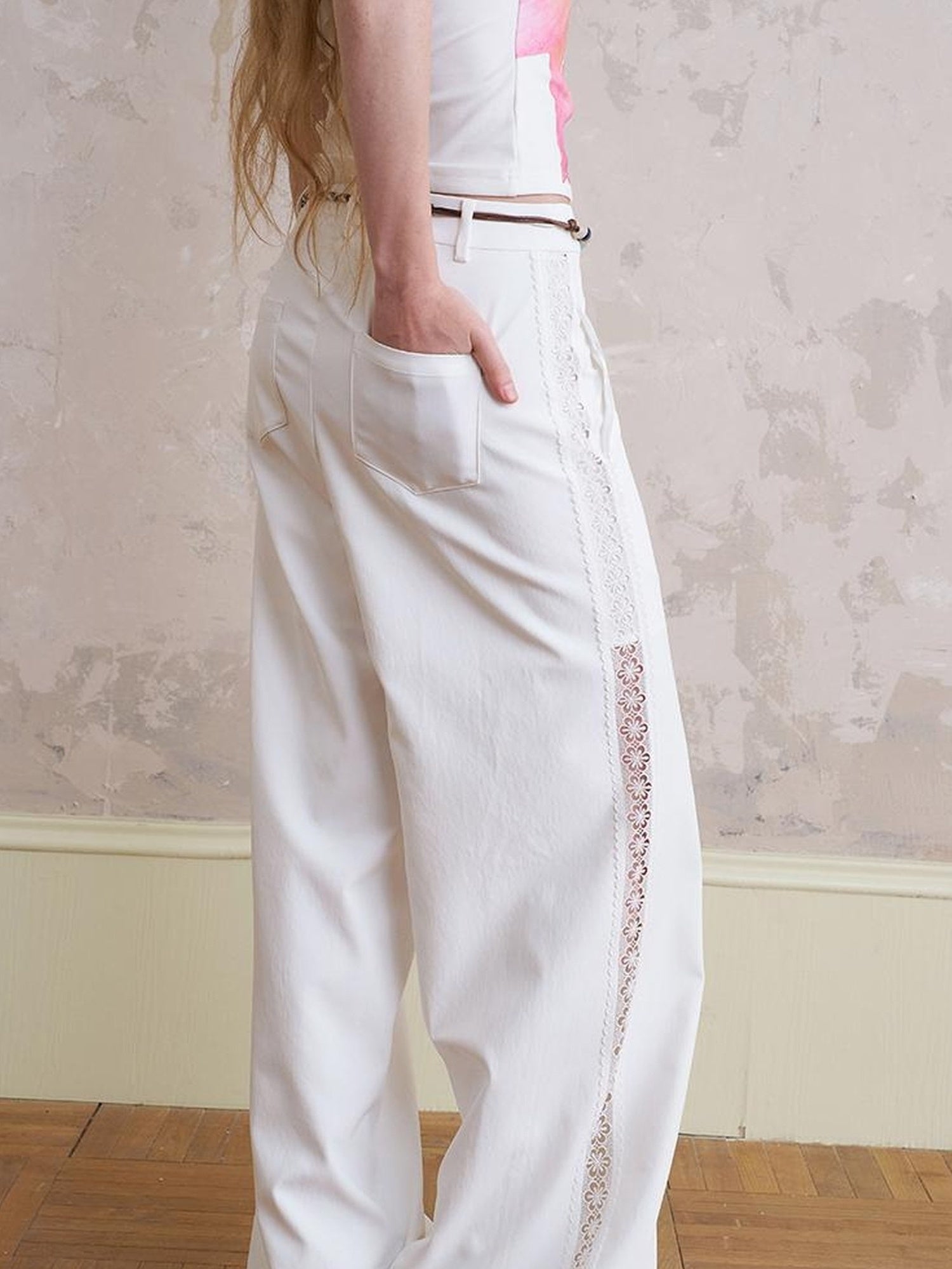 DIDDI MODA Bohemian Print Drawstring Dress Lace Trim Pants Set