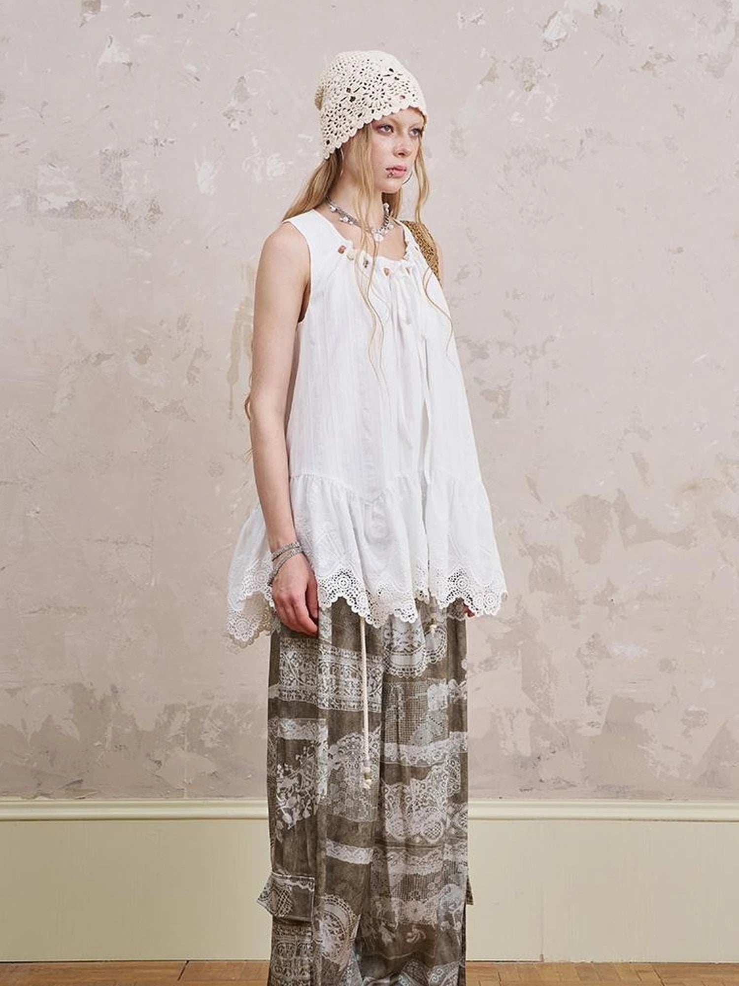Bohemian Print Drawstring Wide Leg Pants
