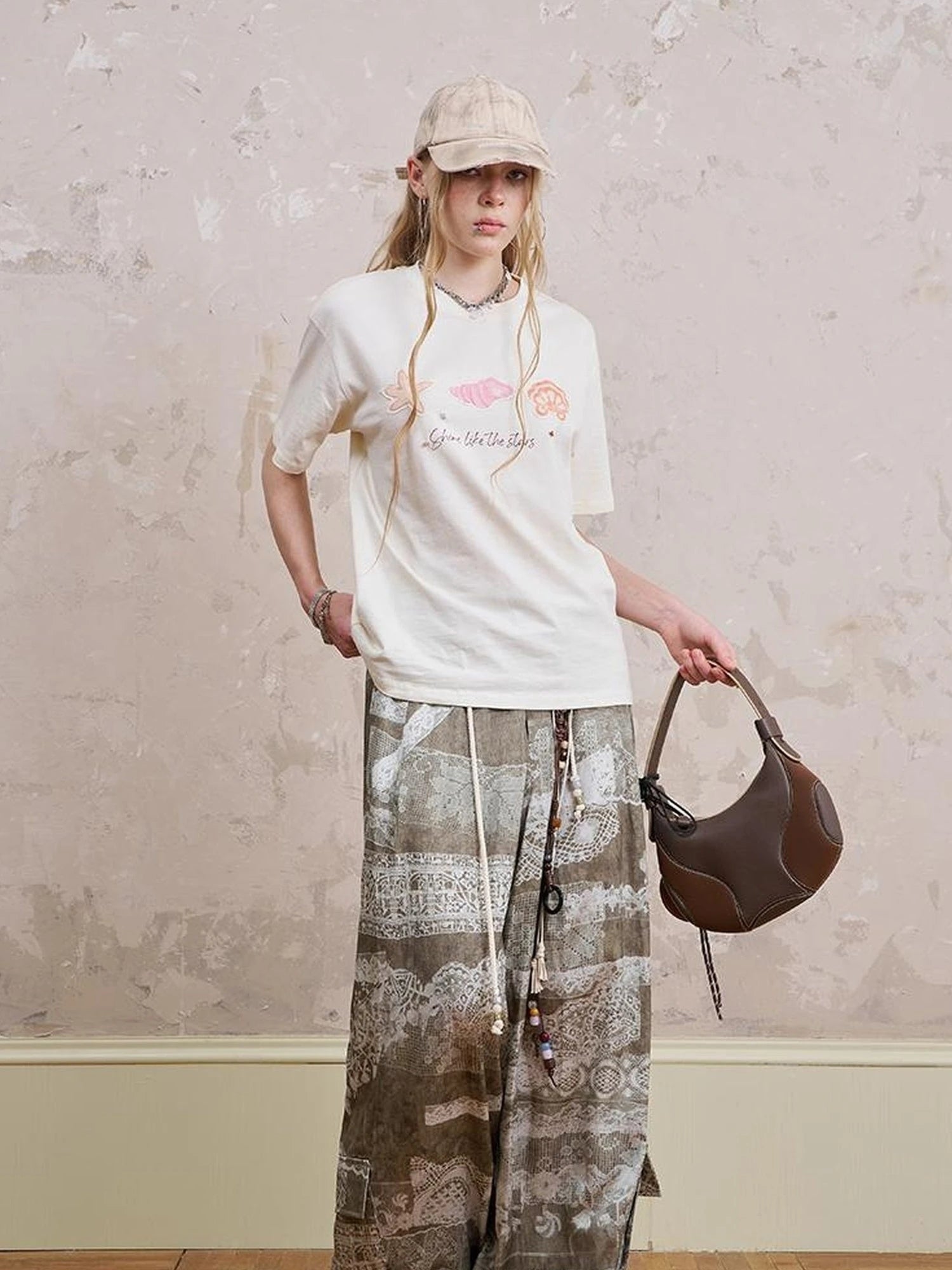 Bohemian Print Drawstring Wide Leg Pants