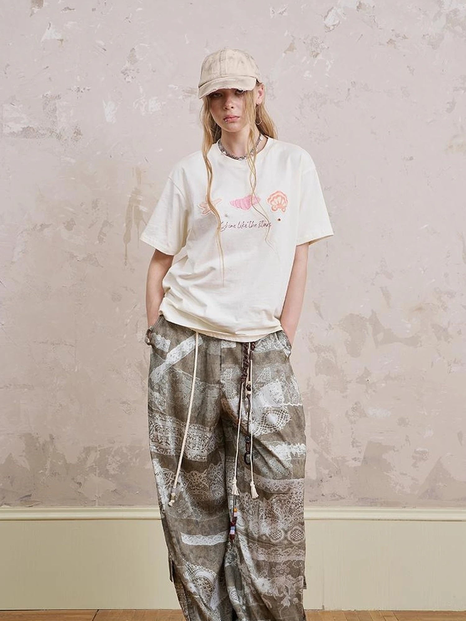 Bohemian Print Drawstring Wide Leg Pants