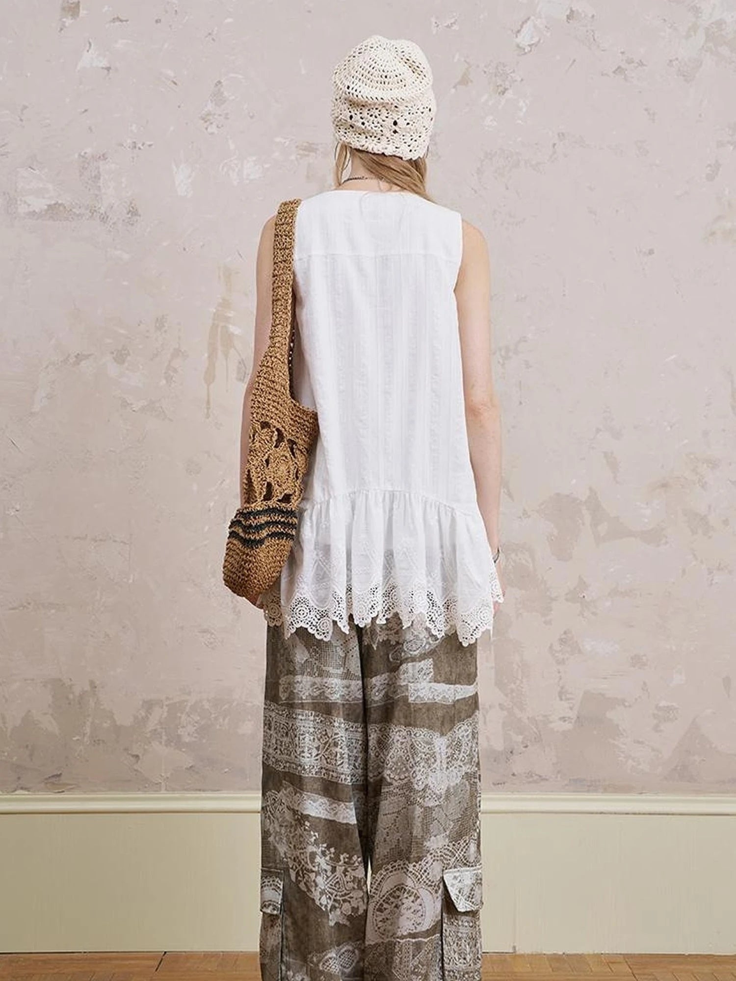 Bohemian Print Drawstring Wide Leg Pants
