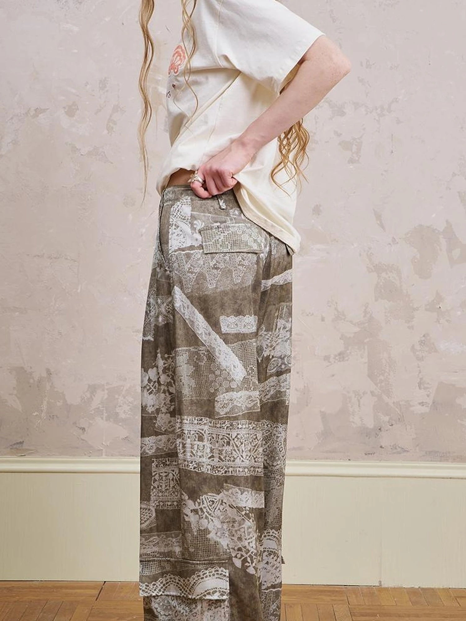 Bohemian Print Drawstring Wide Leg Pants