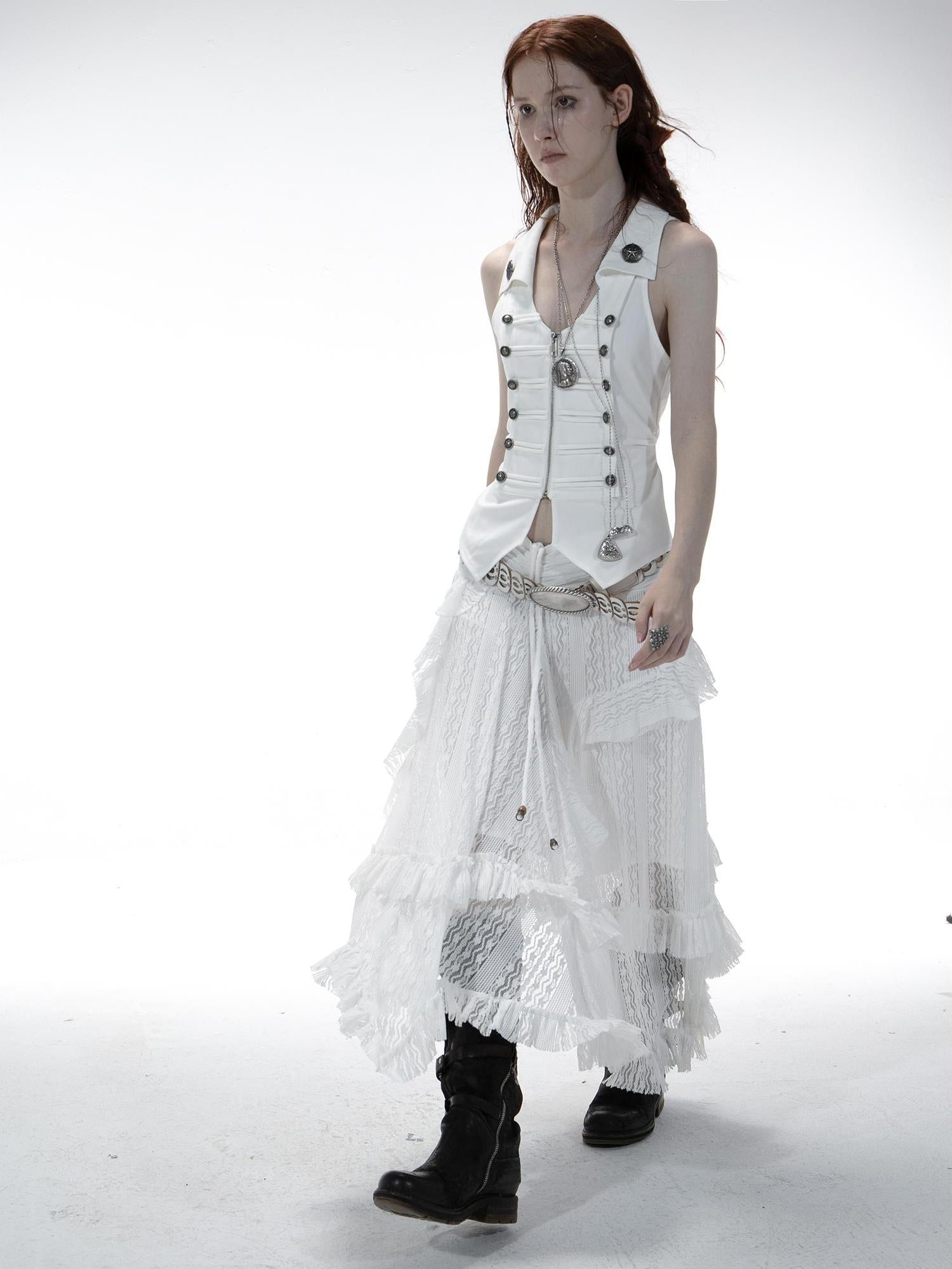 DoublePunch Bohemian Punk Asymmetric Hem Low Waist Flared Mini Skirt