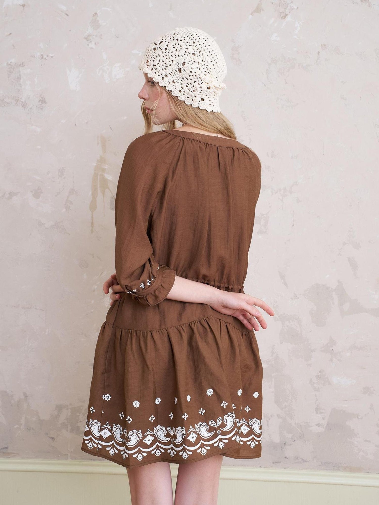 DIDDI MODA Bohemian V Neck Floral Print Drawstring Summer Dress