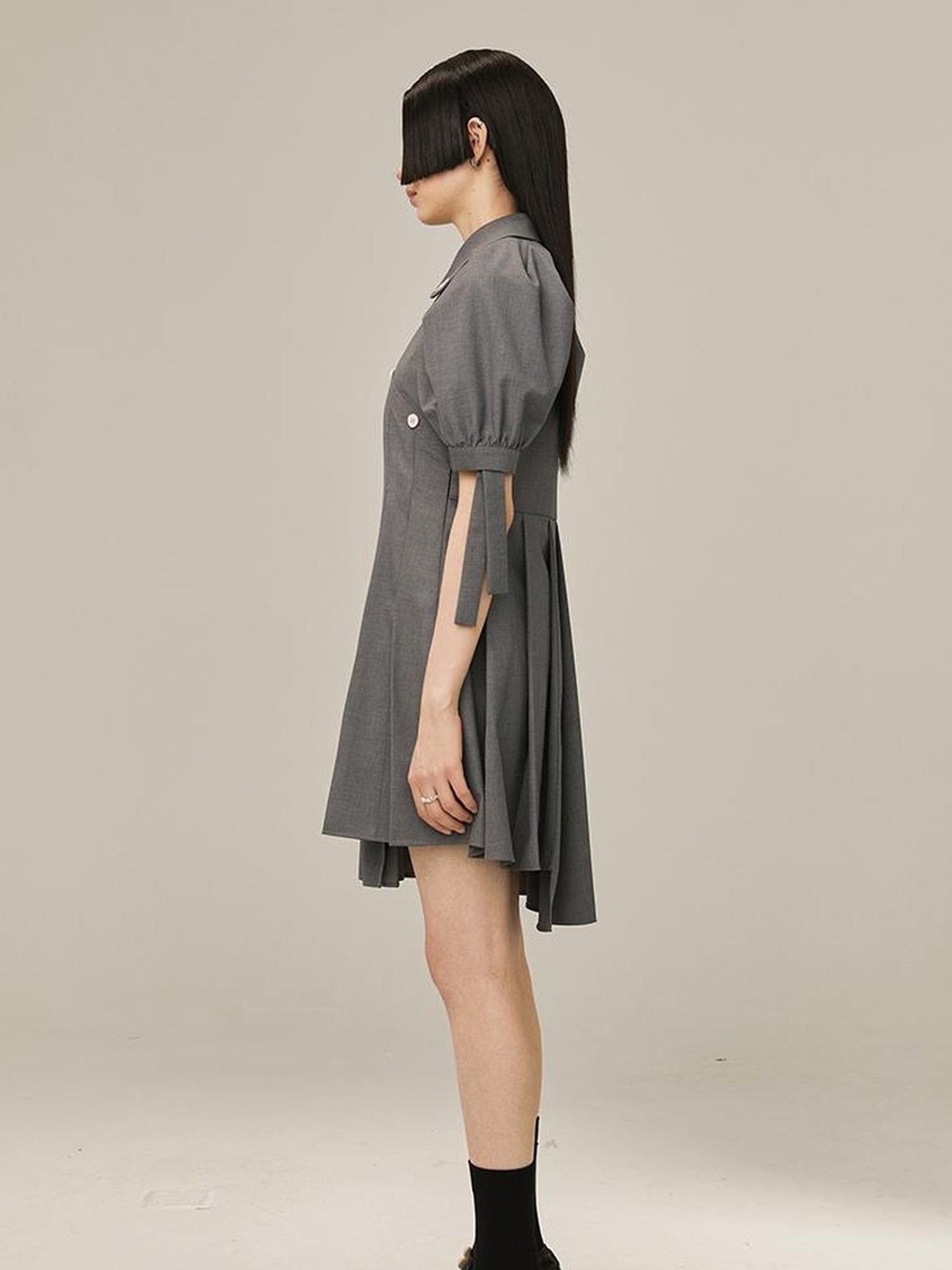 DIDDI MODA Box Sleeve Pleated Asym Skirt