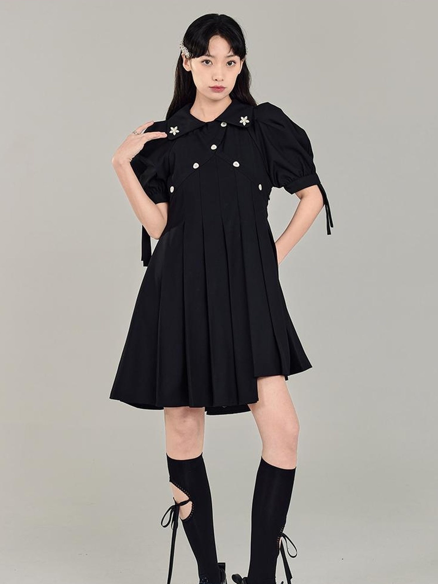 DIDDI MODA Box Sleeve Pleated Asym Skirt