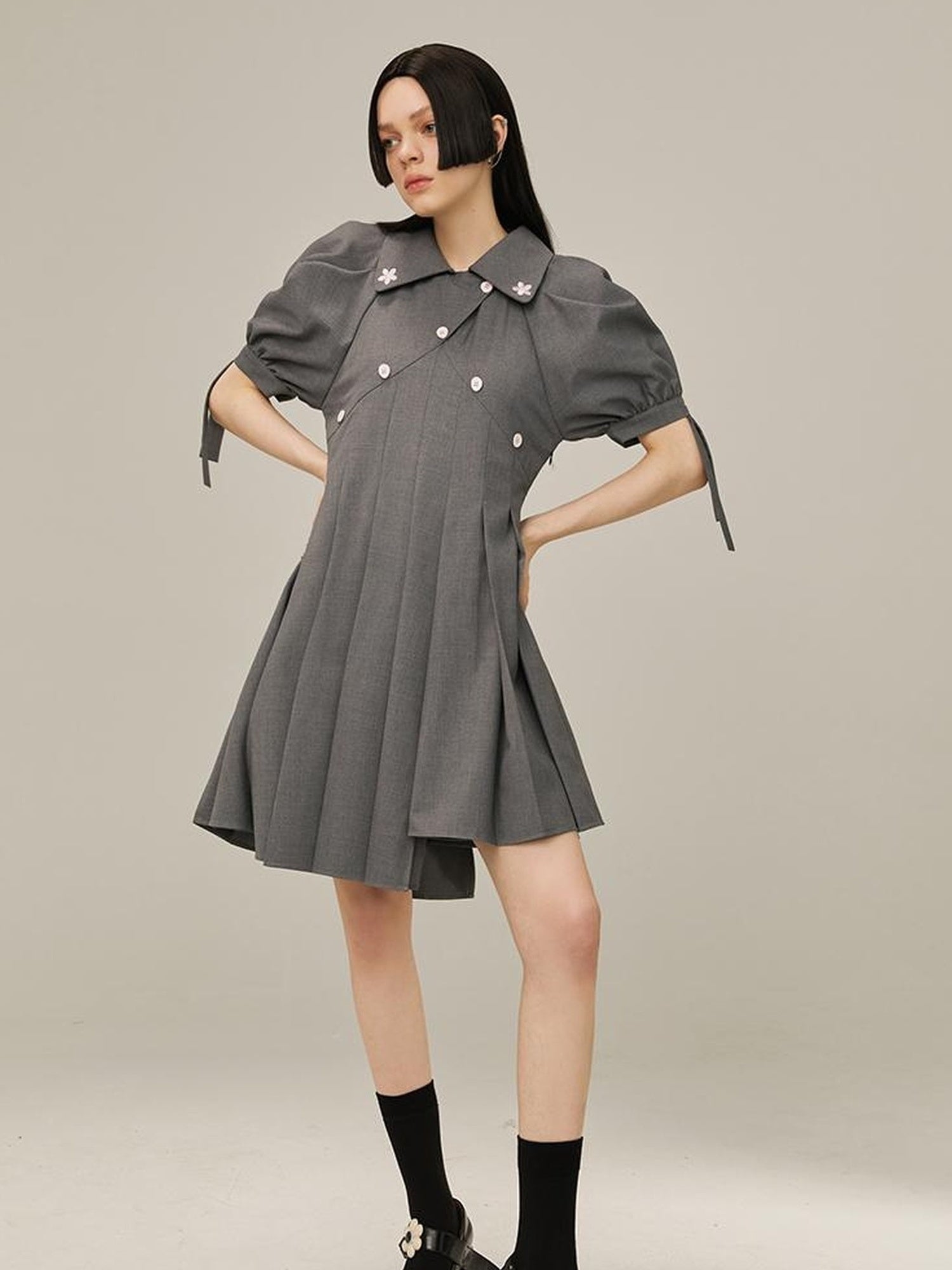 DIDDI MODA Box Sleeve Pleated Asym Skirt