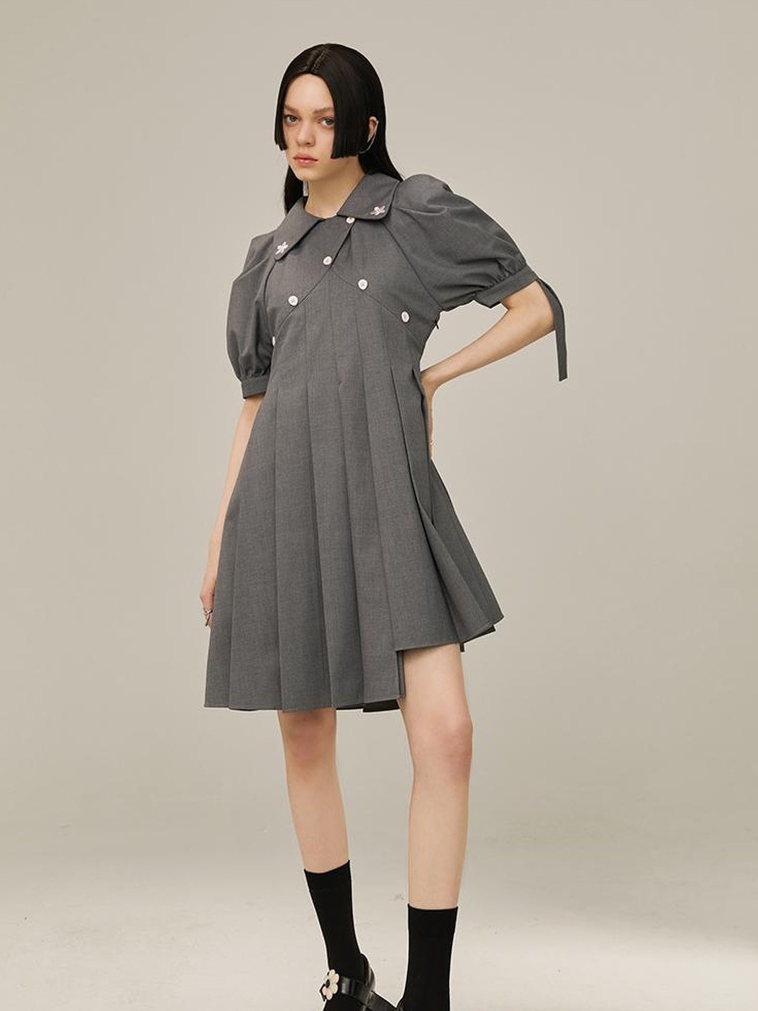 DIDDI MODA Box Sleeve Pleated Asym Skirt