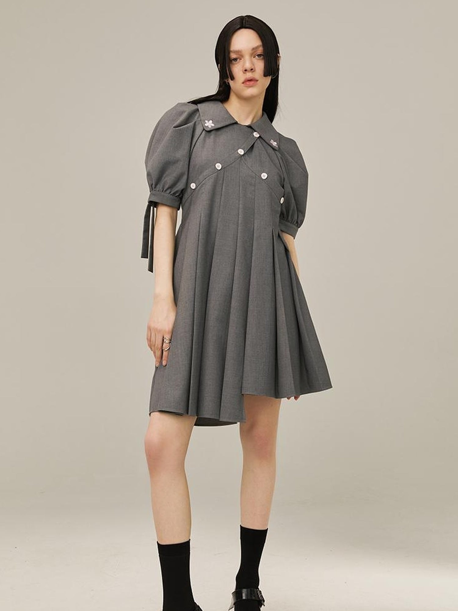 DIDDI MODA Box Sleeve Pleated Asym Skirt