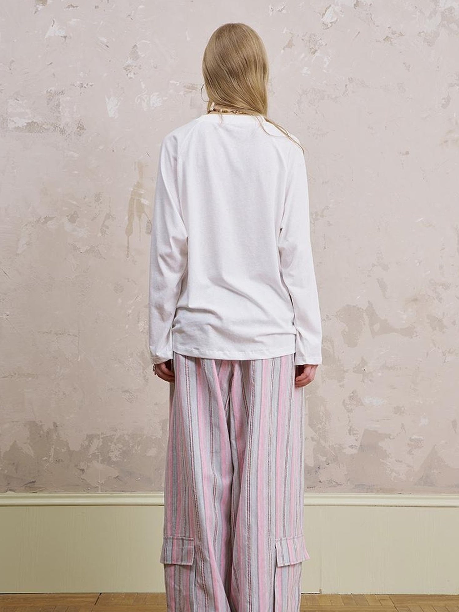 DIDDI MODA Breathable Striped Linen Feel Cotton Wide Leg Pants