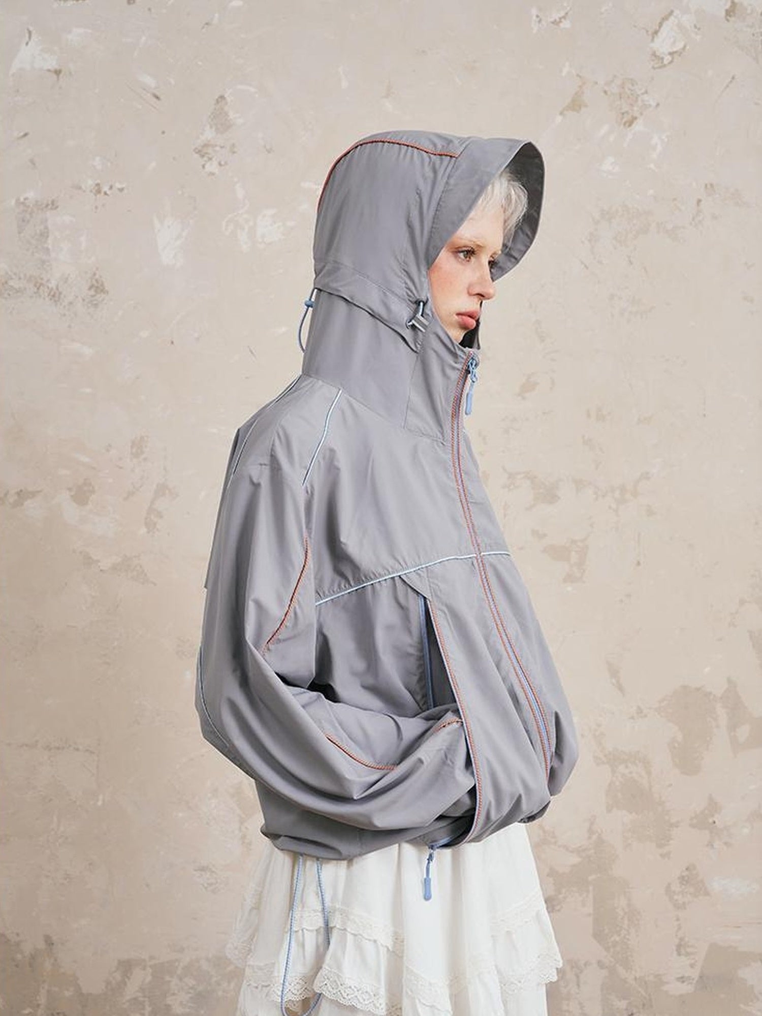 DIDDI MODA Breathable UV Proof Colorblock Hooded Jacket With Bow