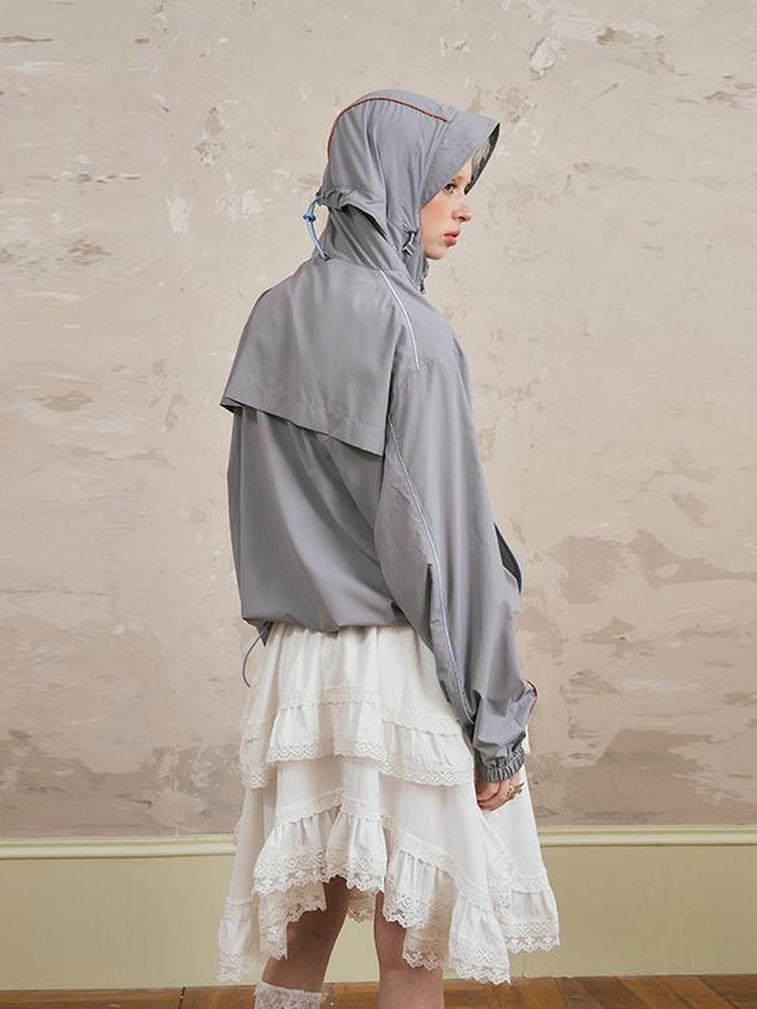 DIDDI MODA Breathable UV Proof Colorblock Hooded Jacket With Bow