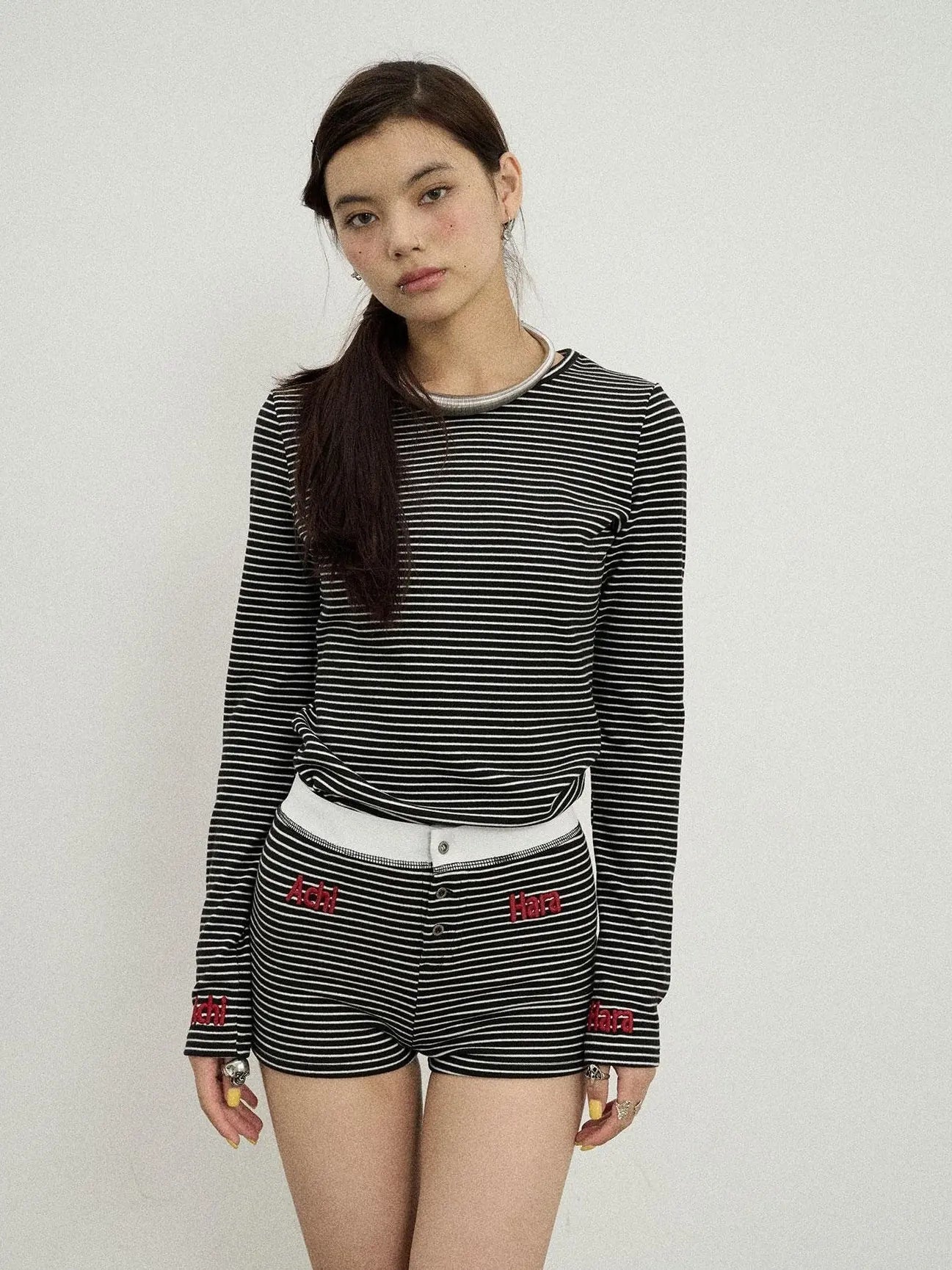 Breton Raspberry Elastic Waist Striped Shorts