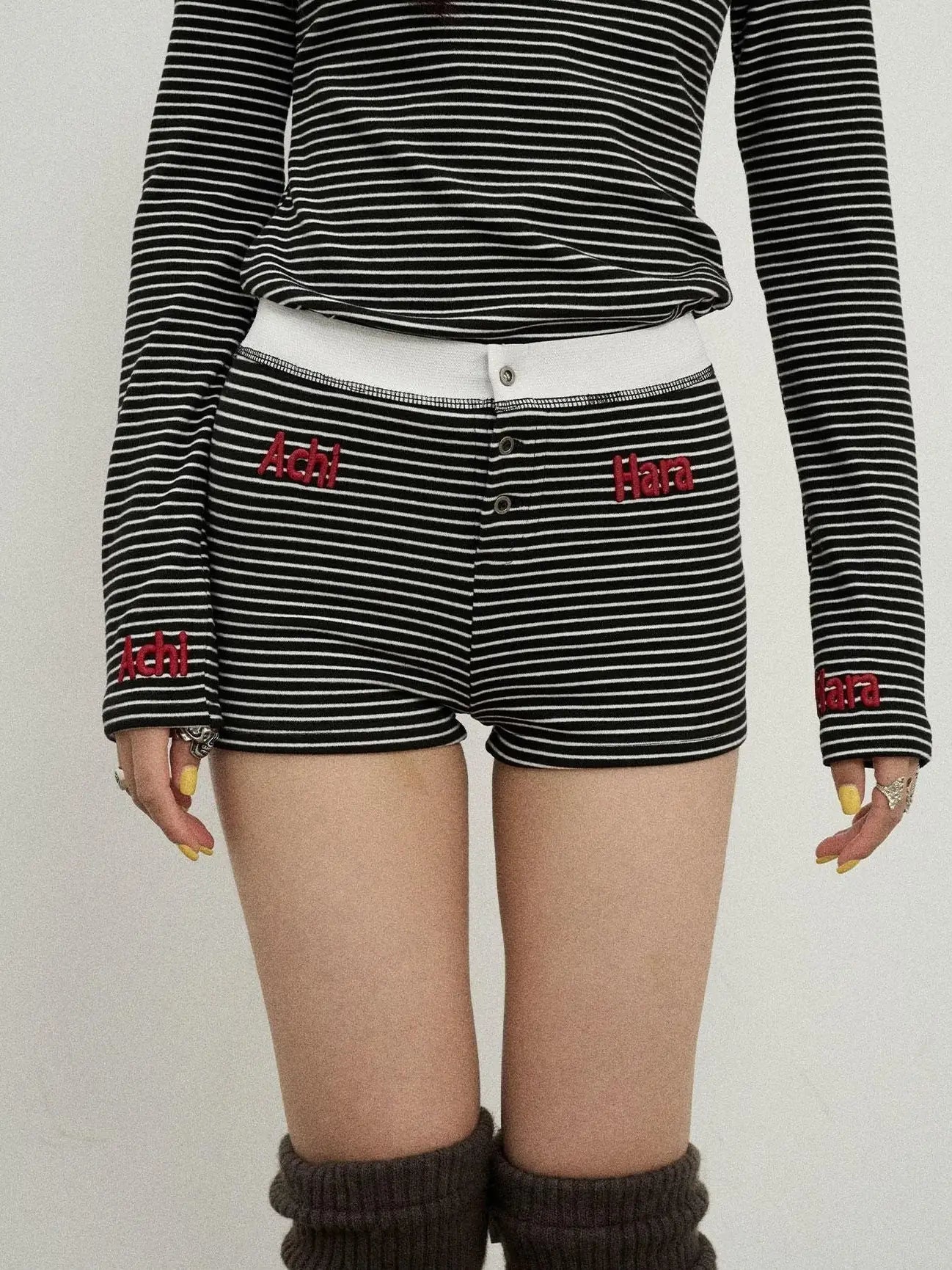 Breton Raspberry Elastic Waist Striped Shorts