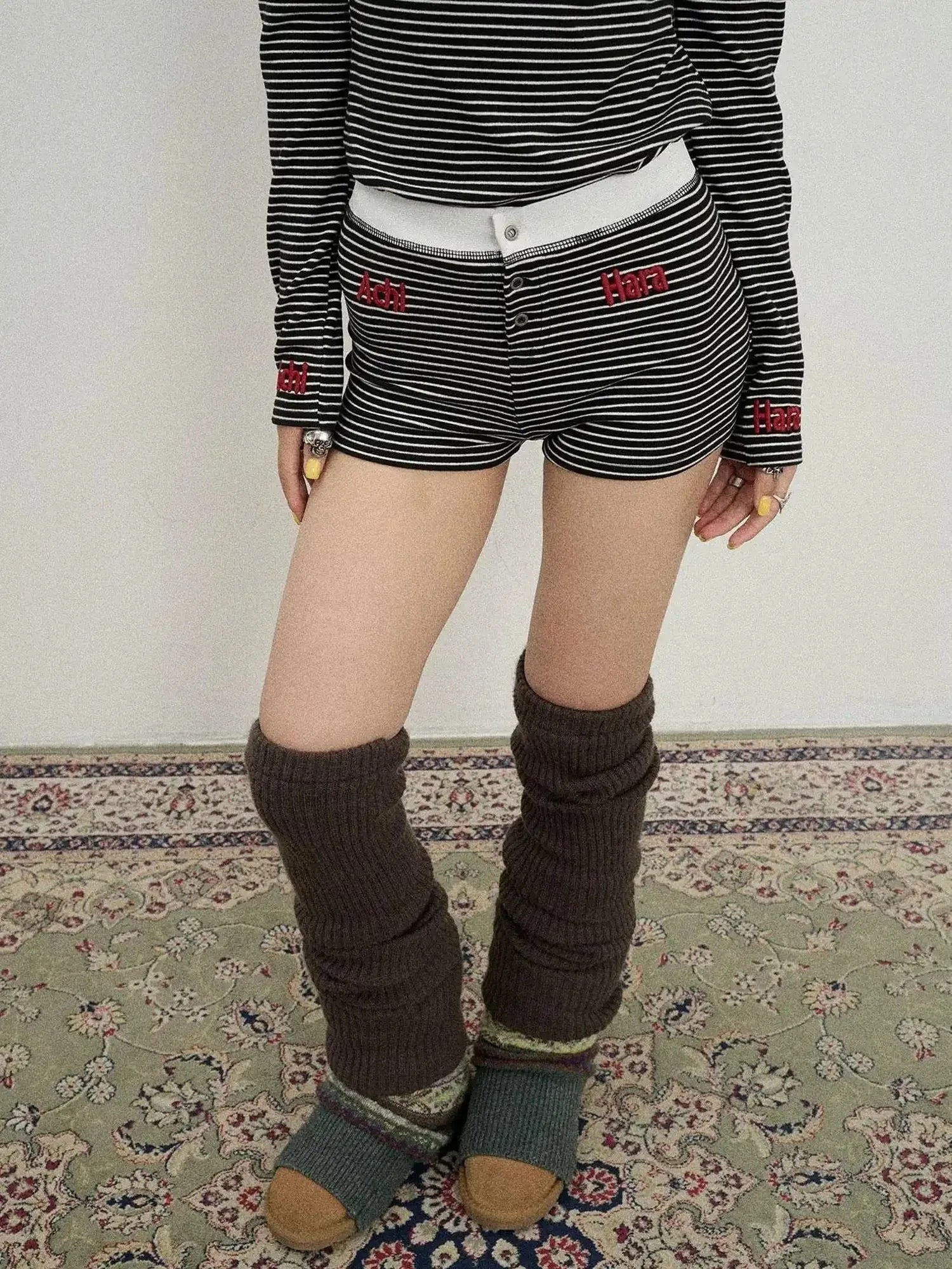 Breton Raspberry Elastic Waist Striped Shorts