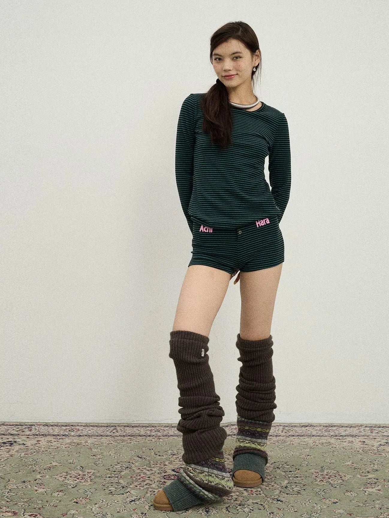 Breton Raspberry Elastic Waist Striped Shorts
