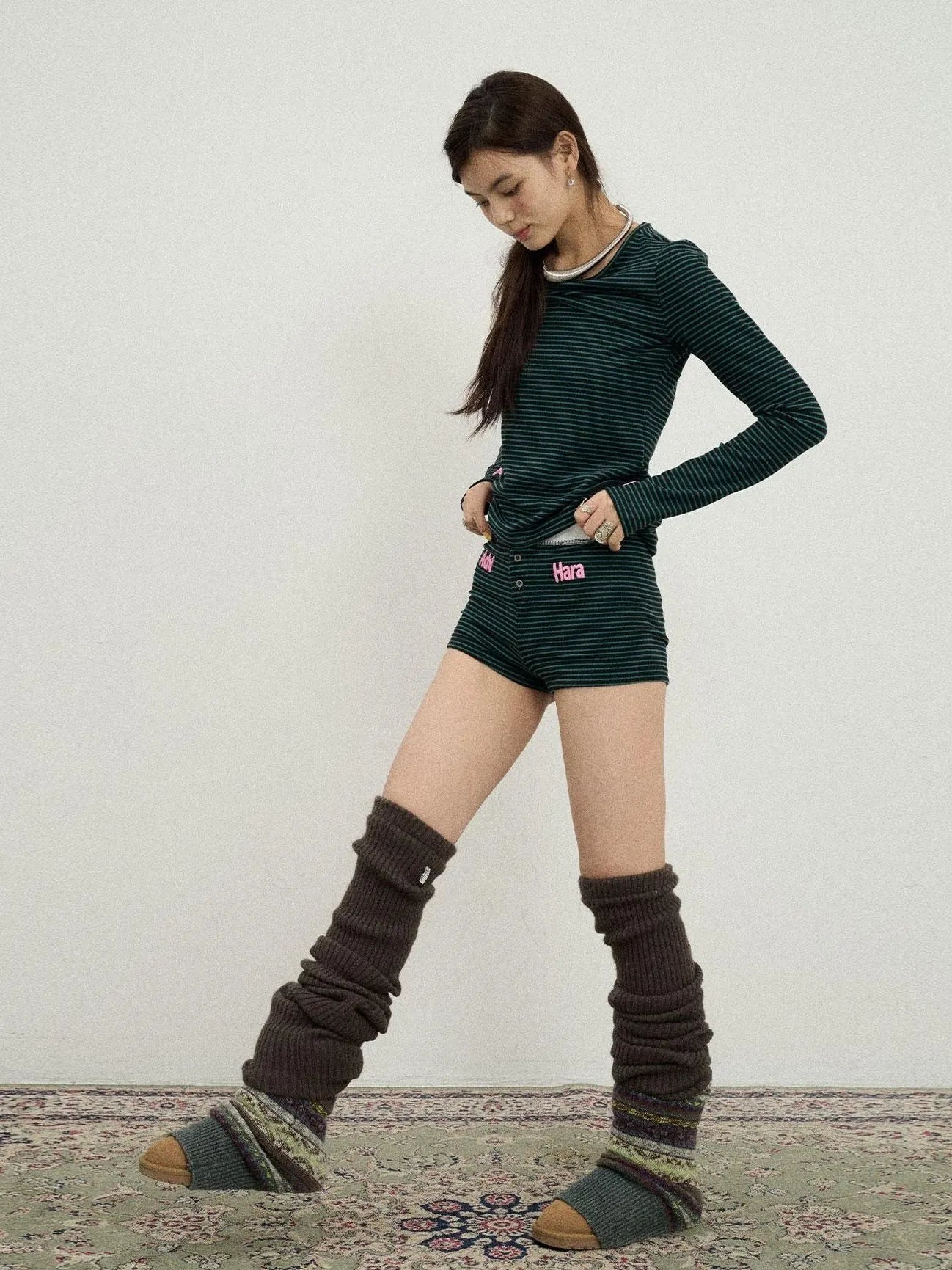 Breton Raspberry Elastic Waist Striped Shorts