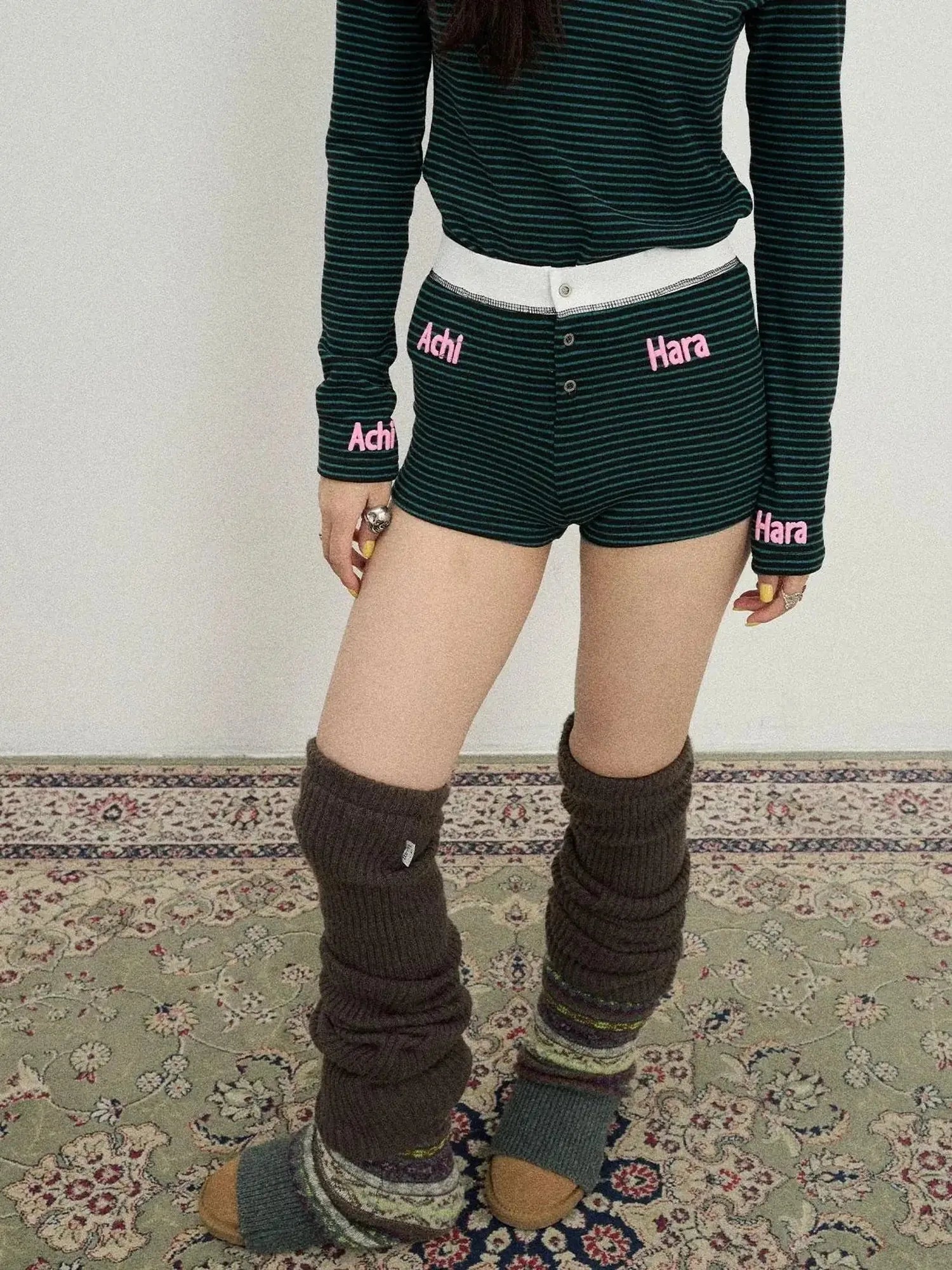 Breton Raspberry Elastic Waist Striped Shorts