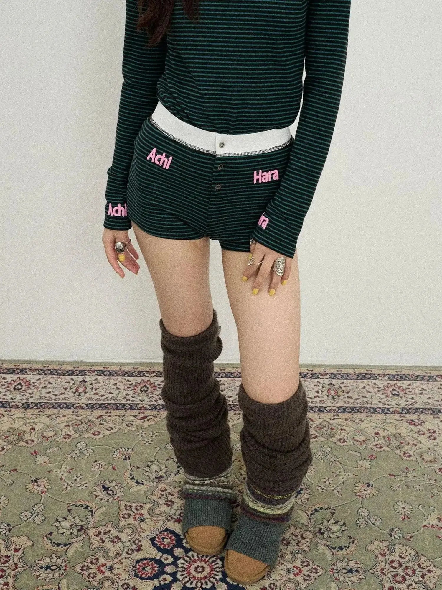 Breton Raspberry Elastic Waist Striped Shorts