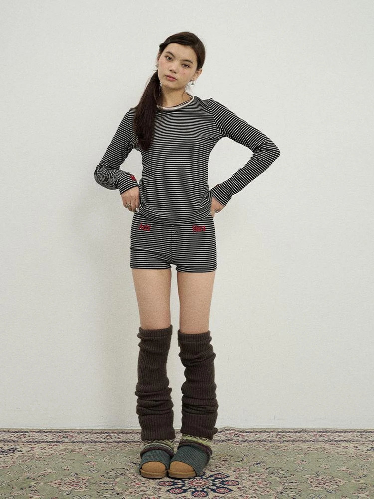 Breton Raspberry Elastic Waist Striped Shorts