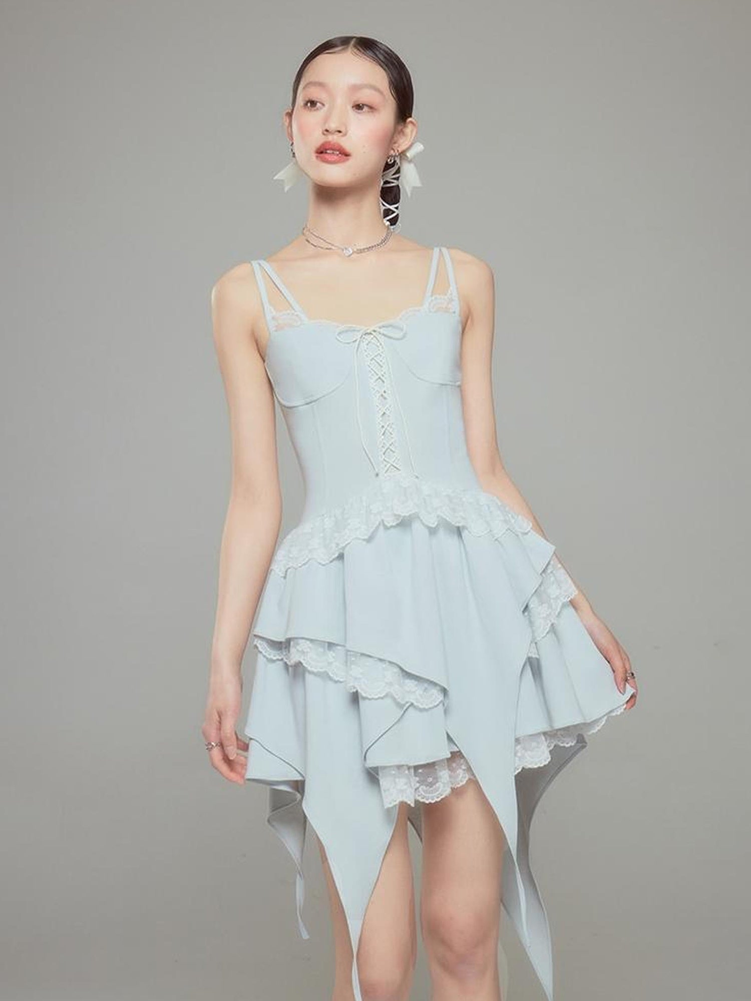 DIDDI MODA Broken Lace Ballet Slip Dress Knit Crop Bolero