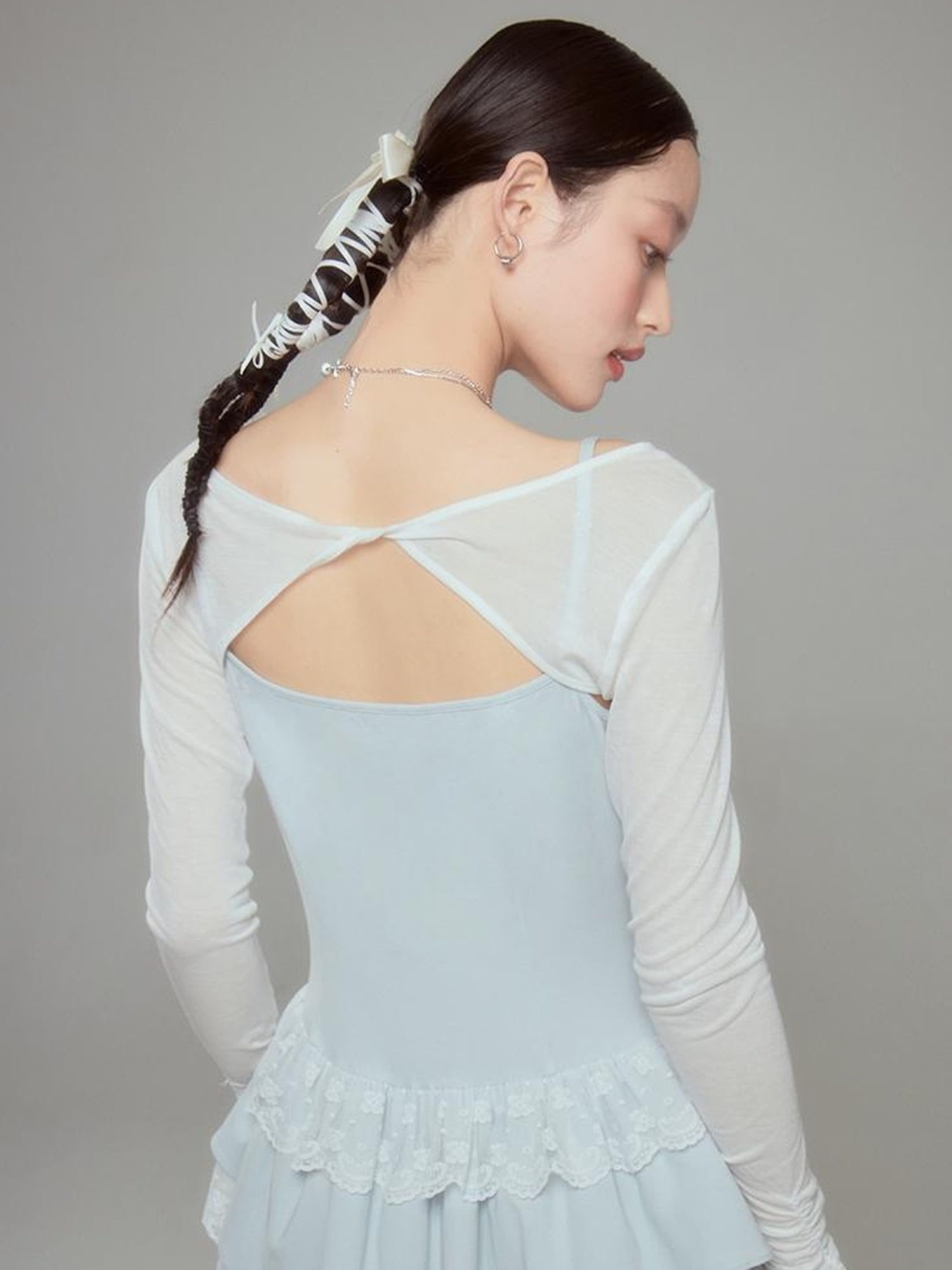 DIDDI MODA Broken Lace Ballet Slip Dress Knit Crop Bolero