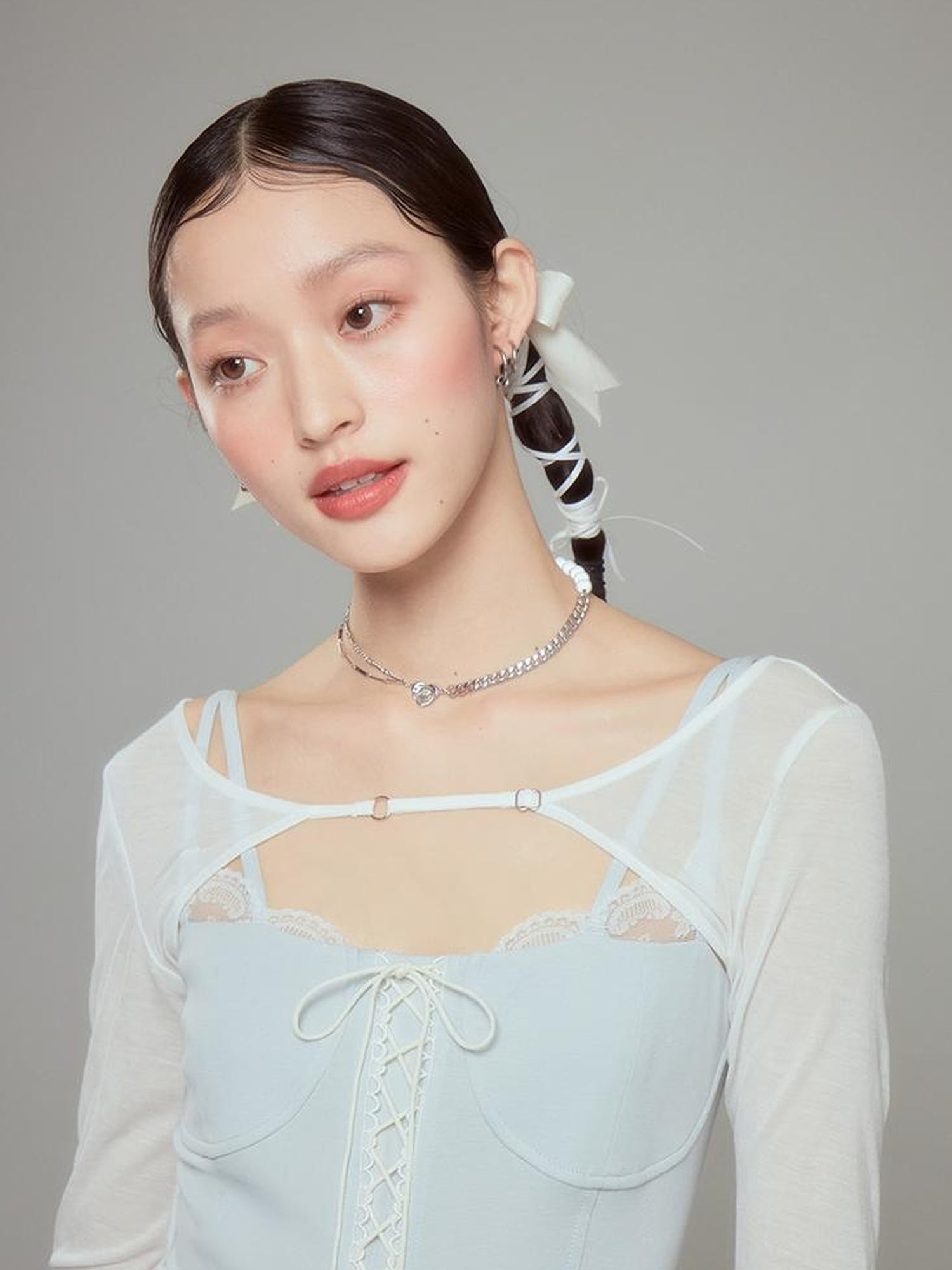 DIDDI MODA Broken Lace Ballet Slip Dress Knit Crop Bolero