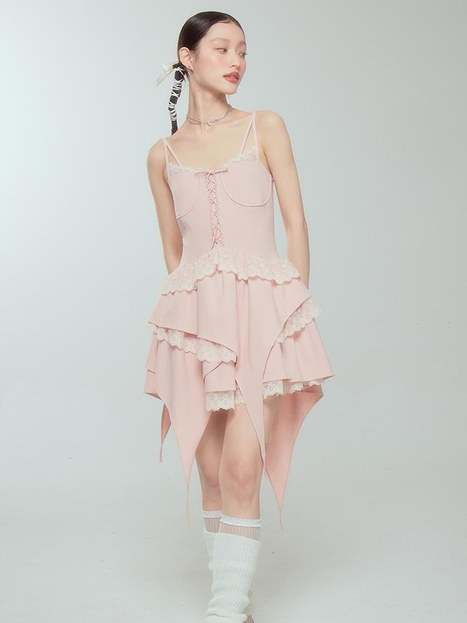 DIDDI MODA Broken Lace Ballet Slip Dress Knit Crop Bolero