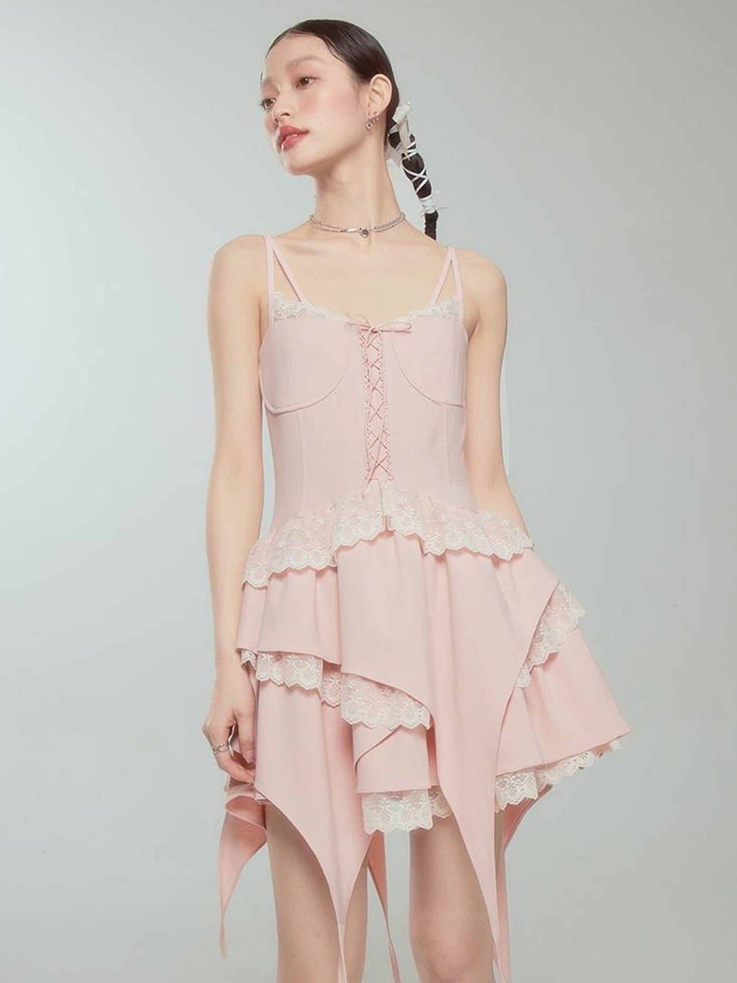 DIDDI MODA Broken Lace Ballet Slip Dress Knit Crop Bolero