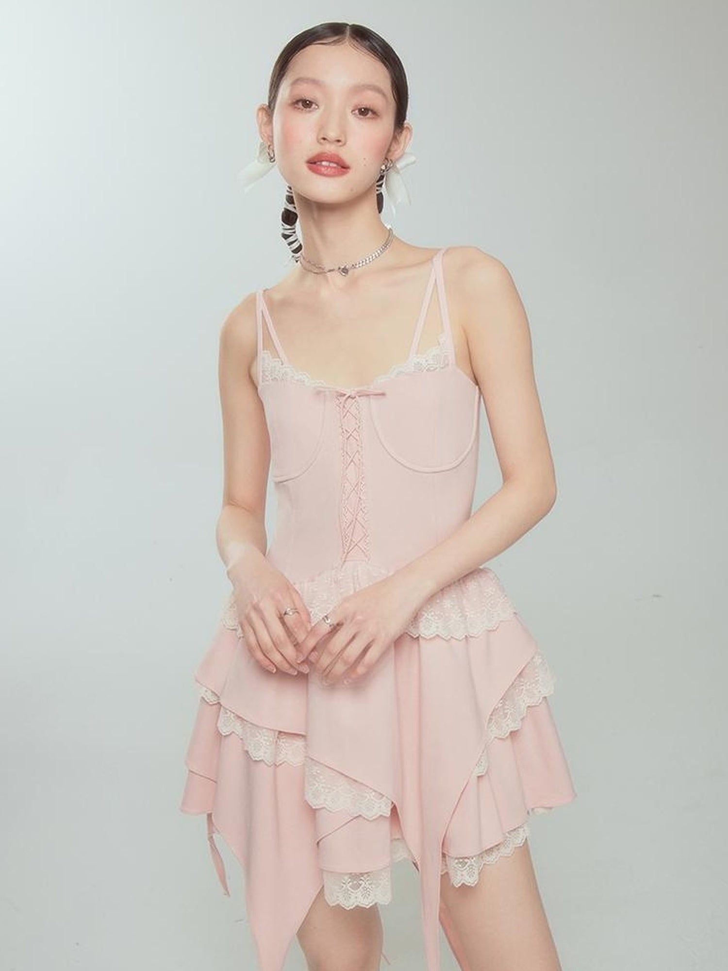 DIDDI MODA Broken Lace Ballet Slip Dress Knit Crop Bolero