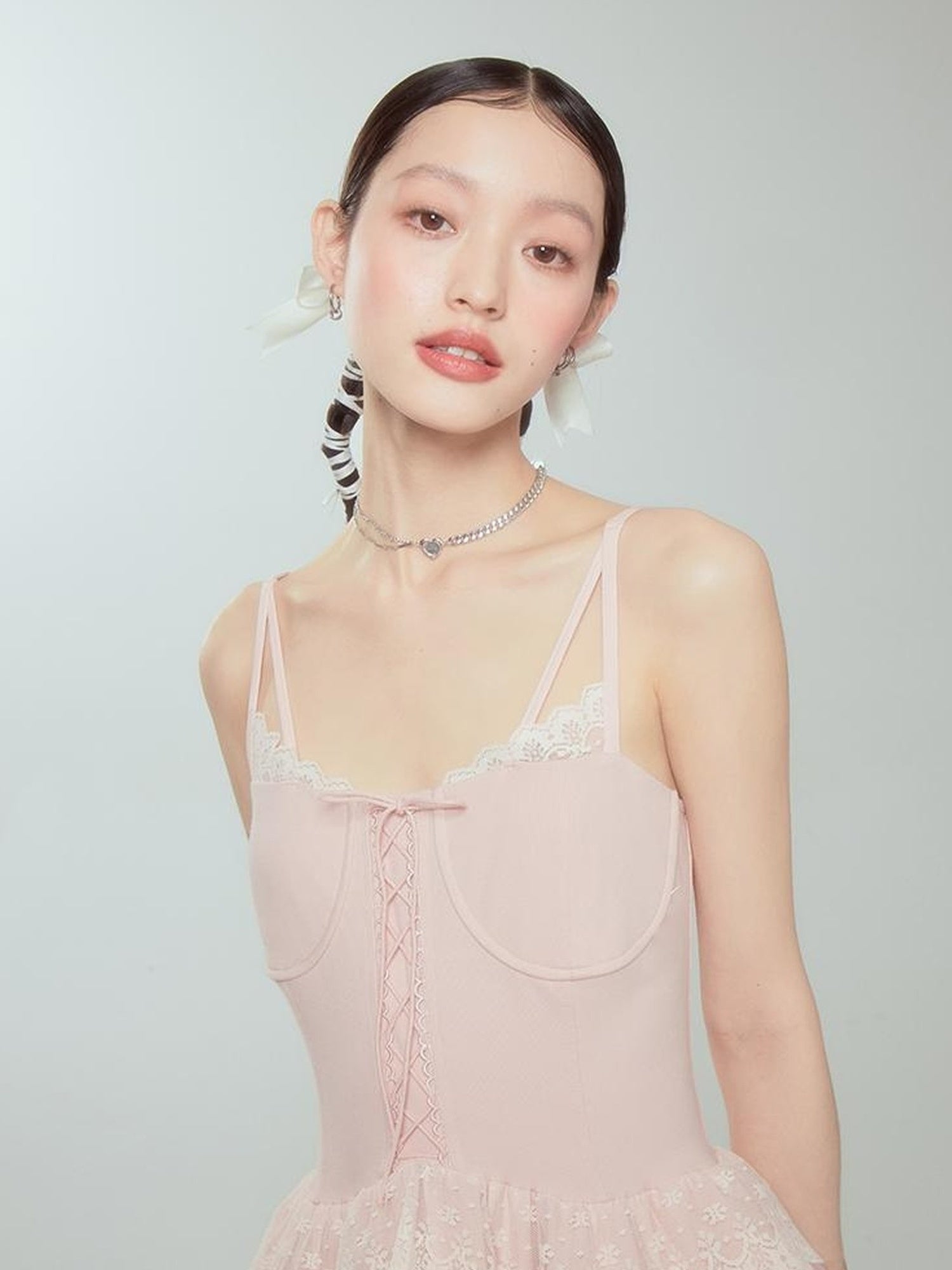 DIDDI MODA Broken Lace Ballet Slip Dress Knit Crop Bolero