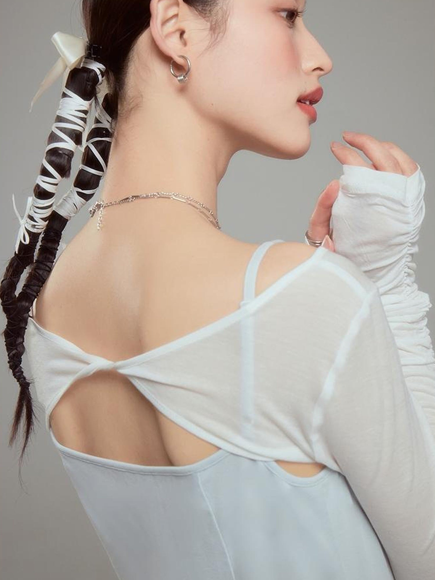 DIDDI MODA Broken Lace Ballet Slip Dress Knit Crop Bolero