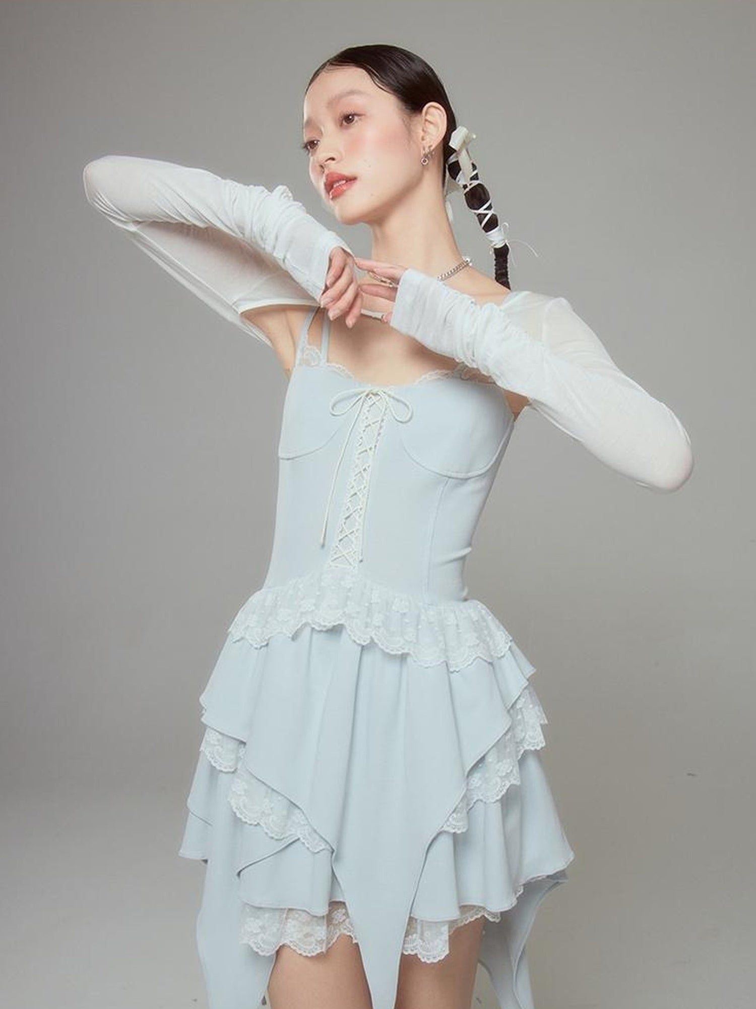 DIDDI MODA Broken Lace Ballet Slip Dress Knit Crop Bolero