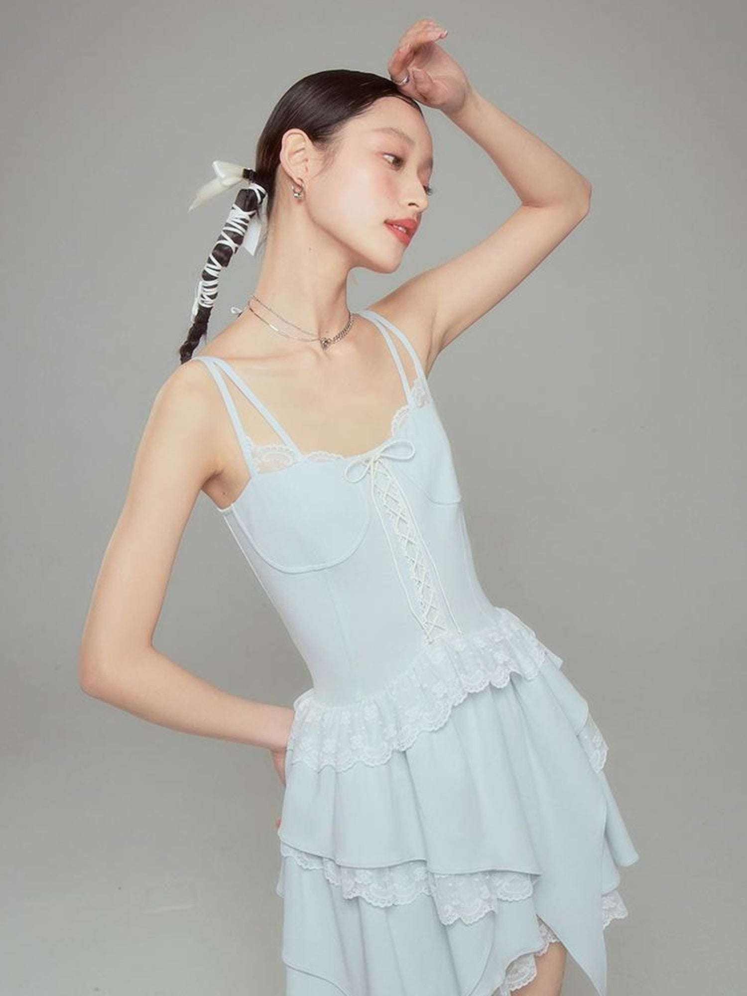 DIDDI MODA Broken Lace Ballet Slip Dress Knit Crop Bolero