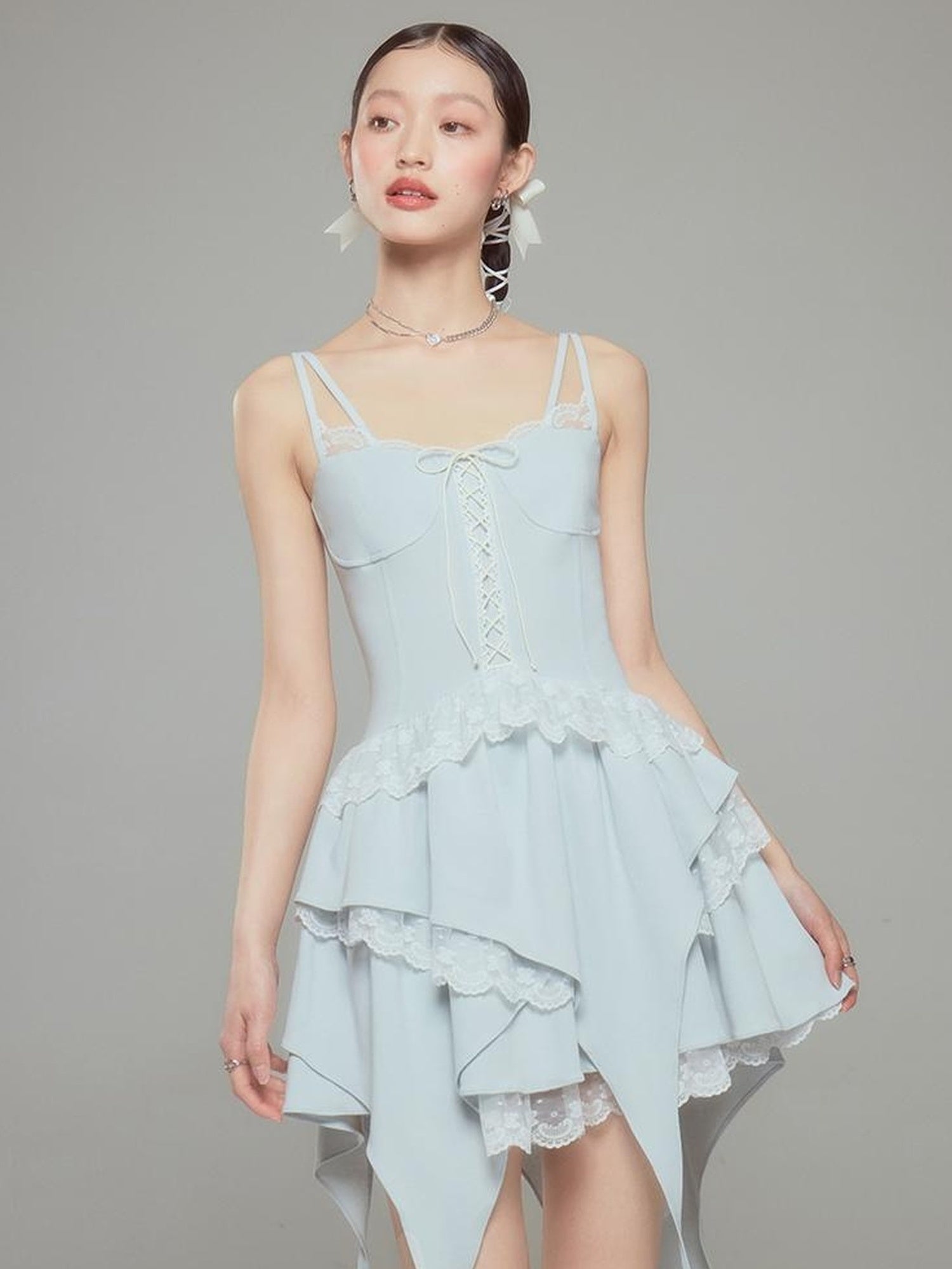 DIDDI MODA Broken Lace Ballet Slip Dress Knit Crop Bolero