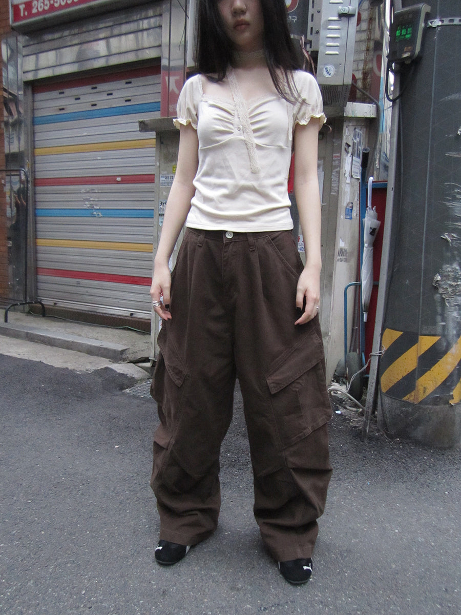 ang project Vintage Washed Pleated Pocket Cargo Pants