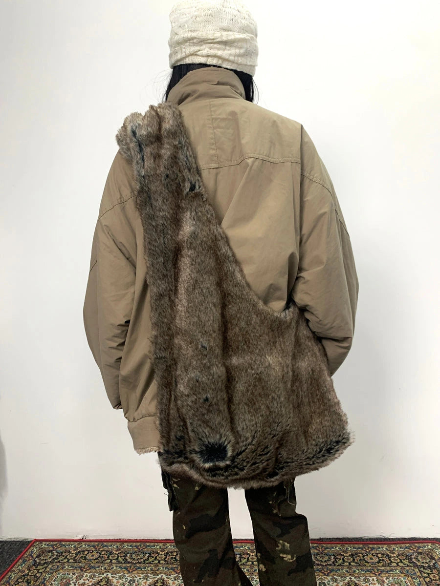 Vintage Faux Fur Shoulder Bag Large Capacity Fluffy Crossbody