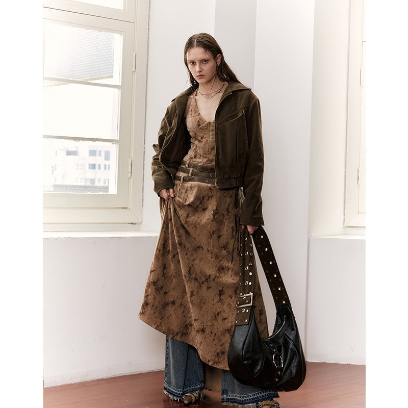 2th Desire Vintage Velvet Sleeveless Long Dress With Multi Waist Belts